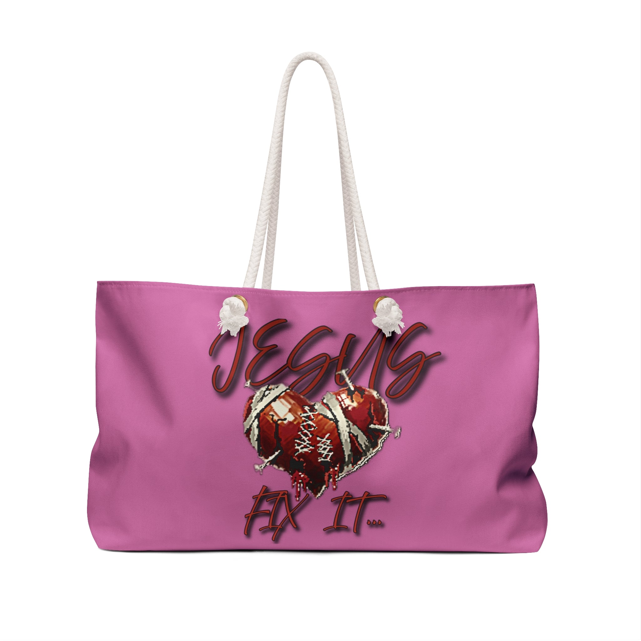 Weekender Bag — "Jesus Fix It" Pink Heart Devotional Travel Tote