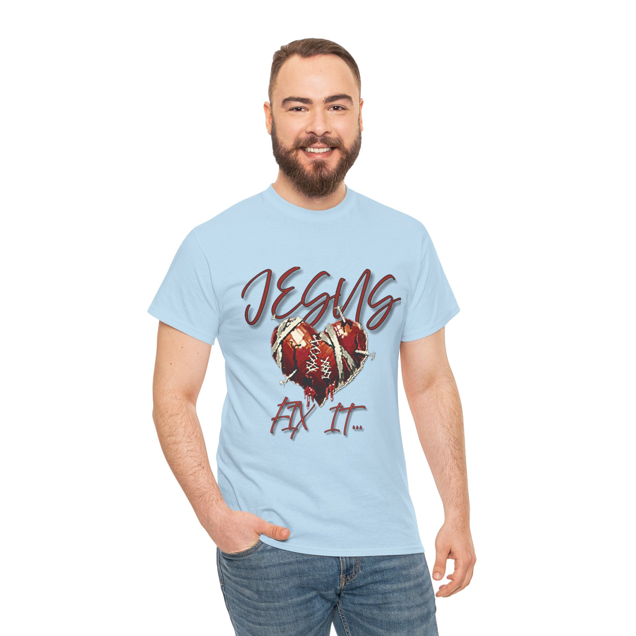 T‑Shirt — “Jesus Fix It” Heart & Football Graphic Tee
