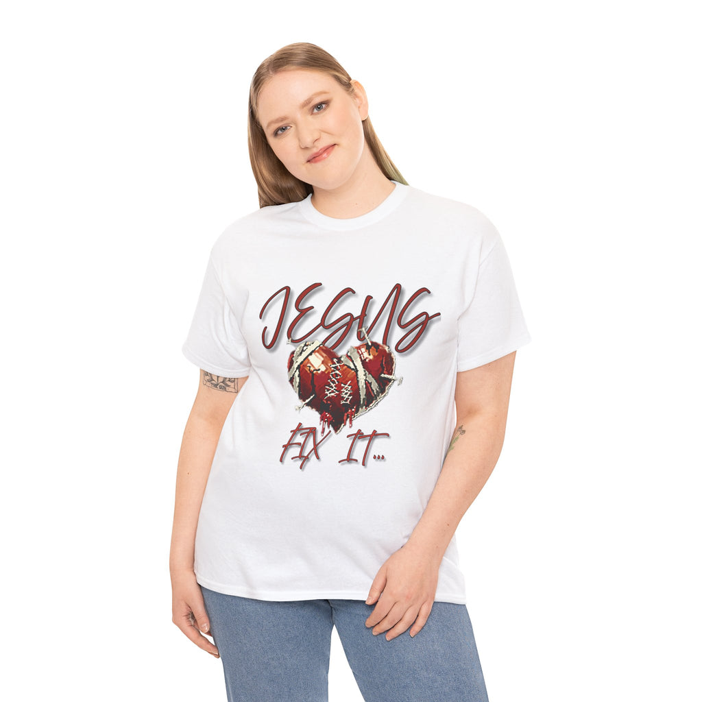 T‑Shirt — “Jesus Fix It” Heart & Football Graphic Tee