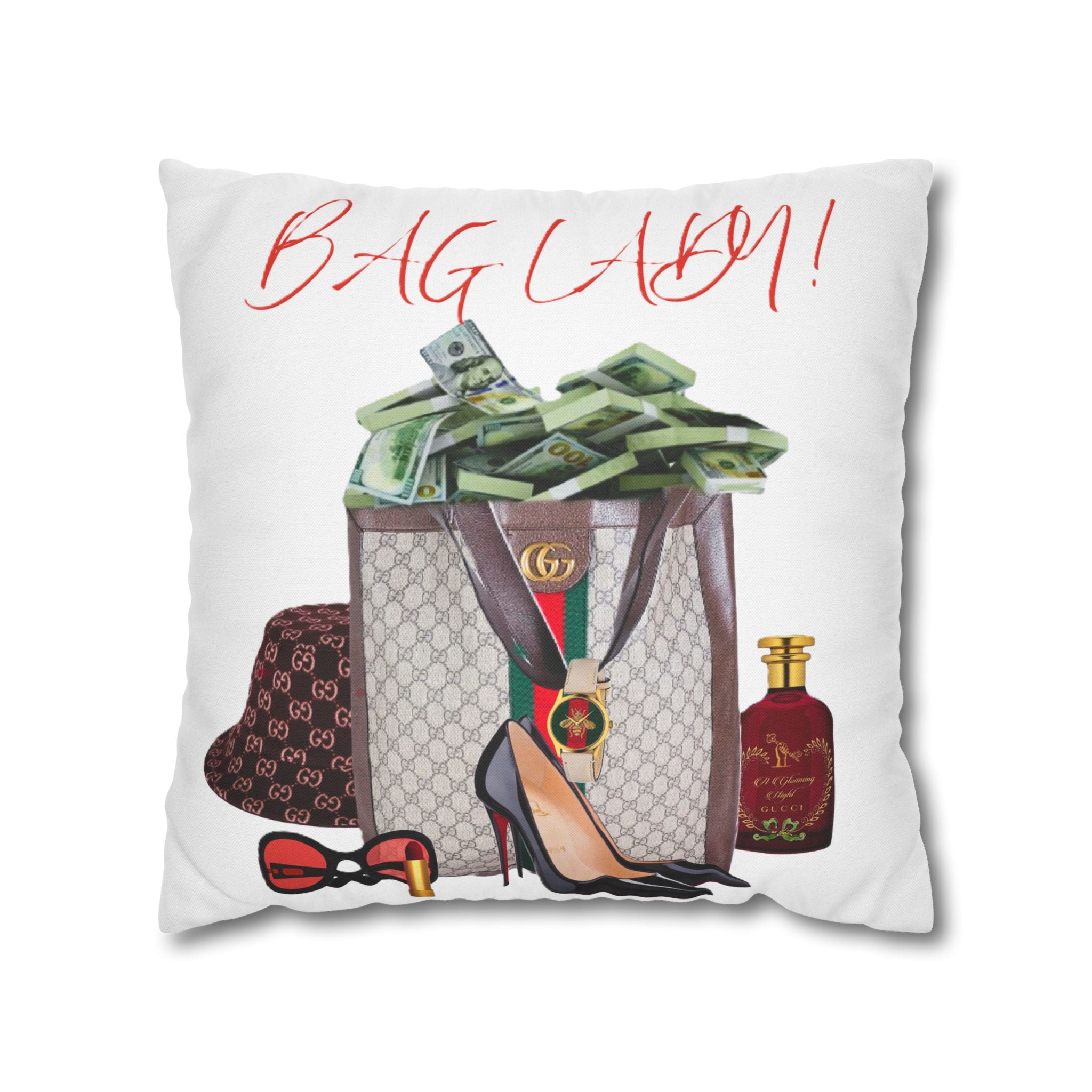 Bag Lady Designer Pillowcase — "Bag Lady" Fashion Throw Pillow Cover