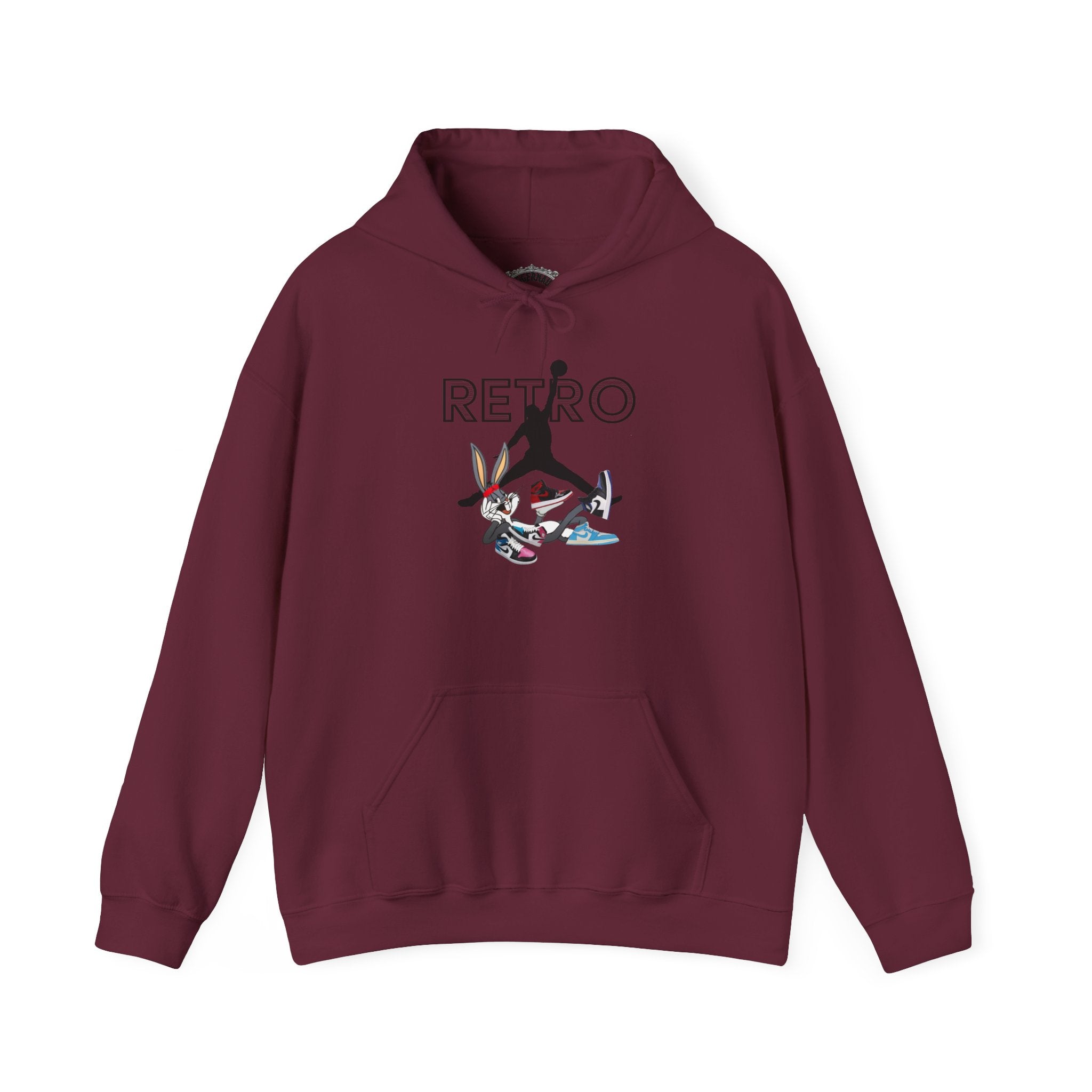 Retro Sneaker Hoodie — "RETRO" Graphic Pullover with Vintage Cartoon Collage