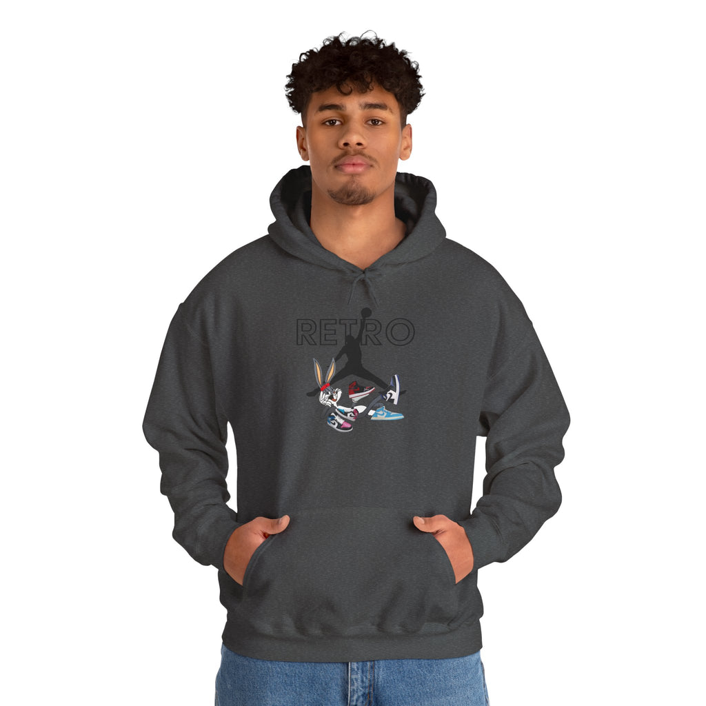 Retro Sneaker Hoodie — "RETRO" Graphic Pullover with Vintage Cartoon Collage