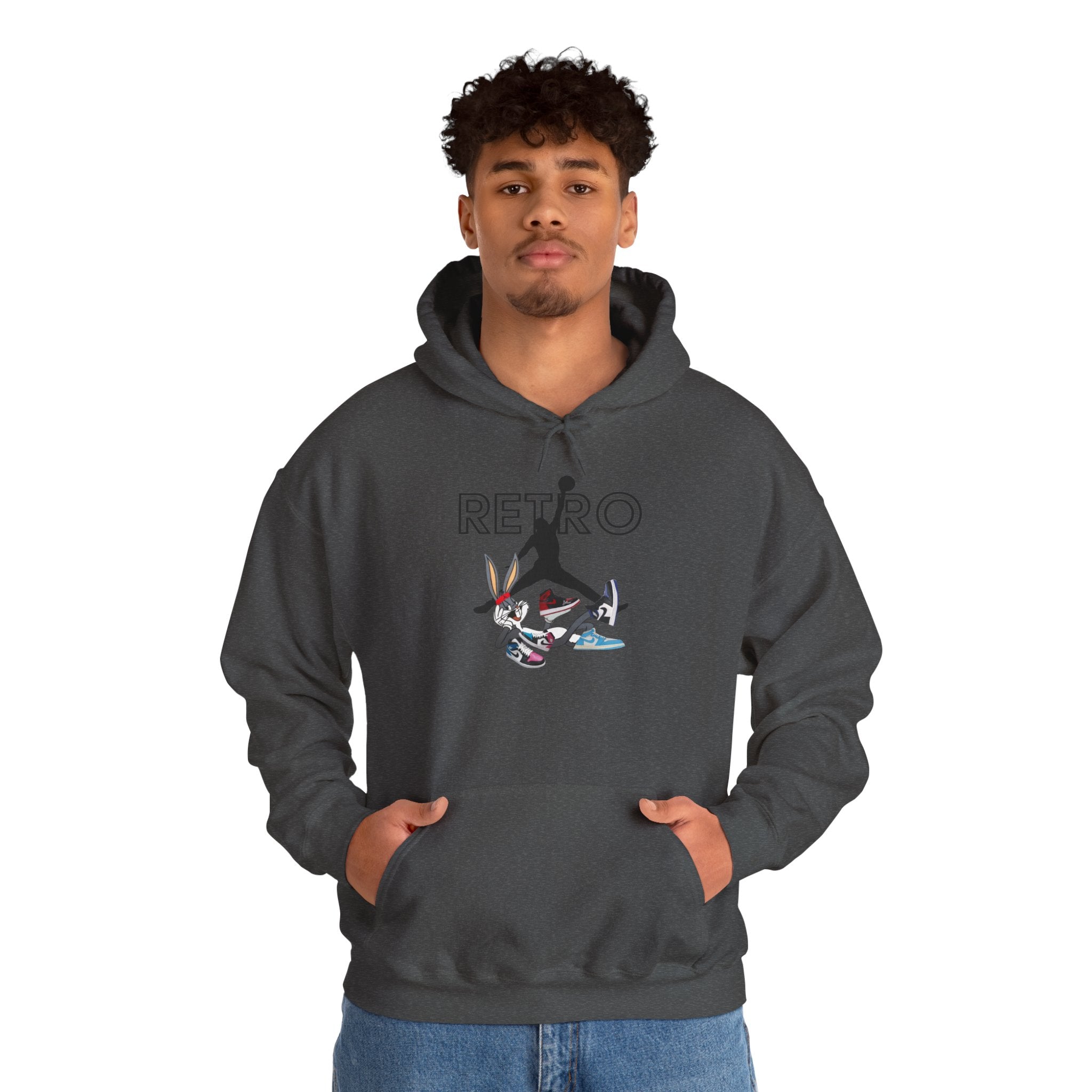 Retro Sneaker Hoodie — "RETRO" Graphic Pullover with Vintage Cartoon Collage