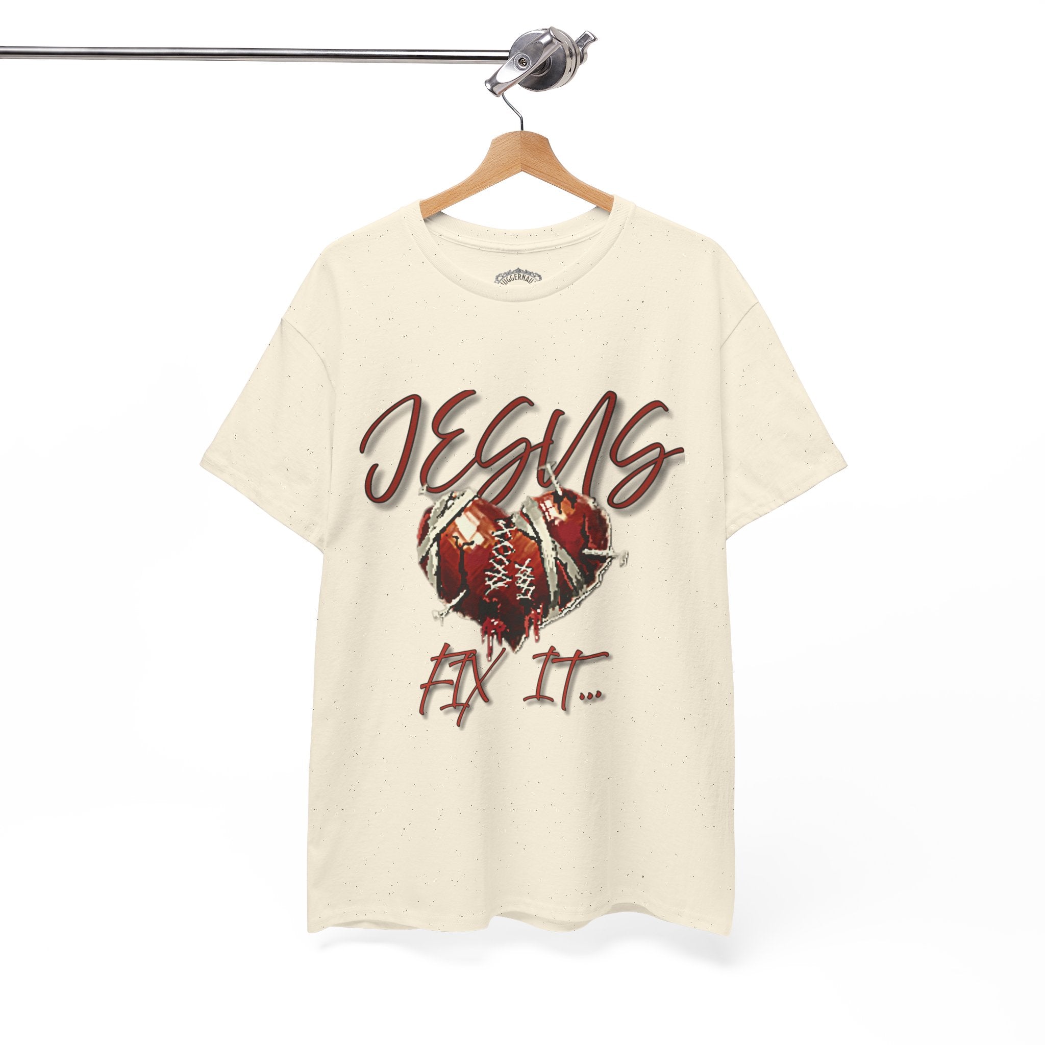 T‑Shirt — “Jesus Fix It” Heart & Football Graphic Tee