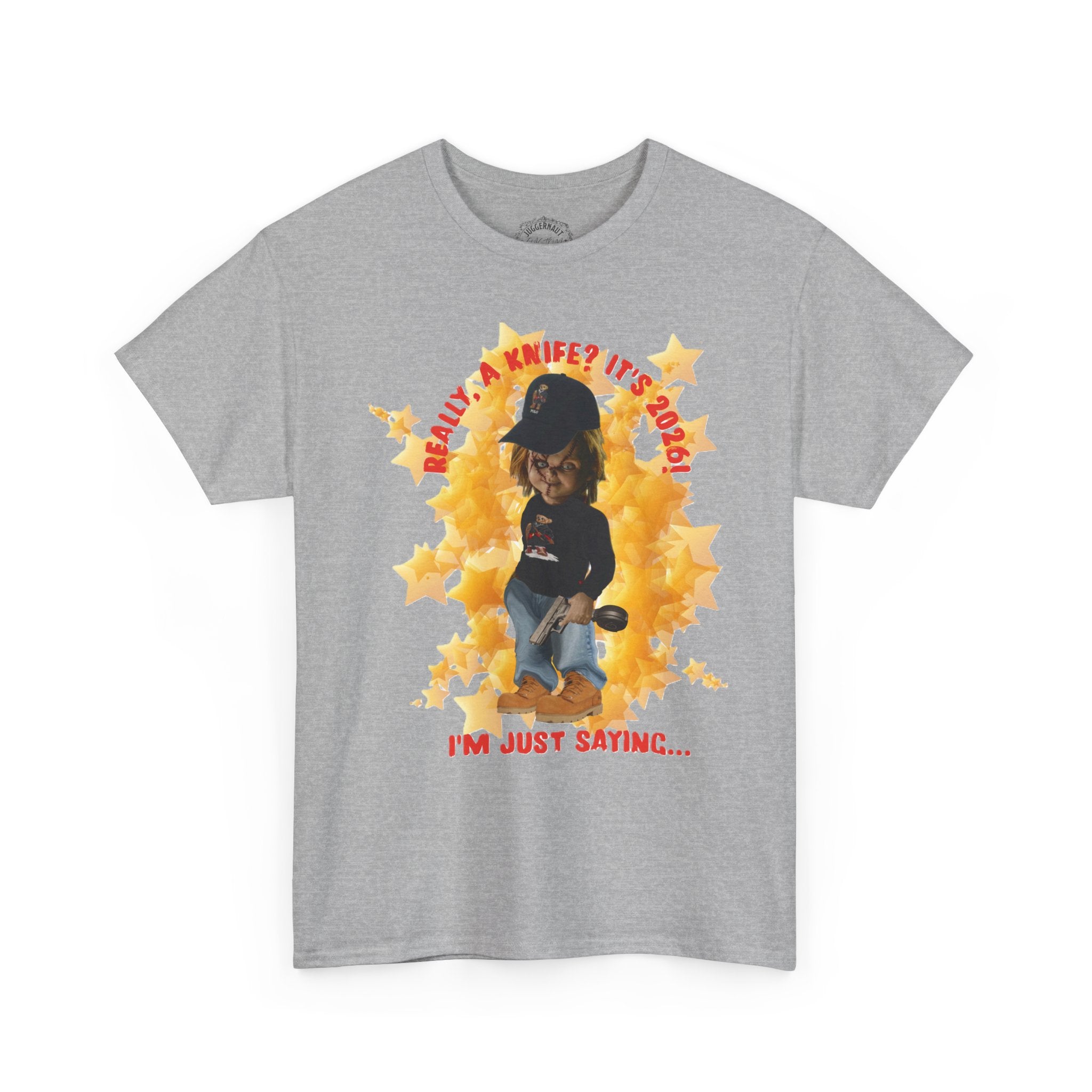 Bad Boy Collection  Graphic Tee — "Really, A Knife? It's Hot" Funny Vintage Doll Design