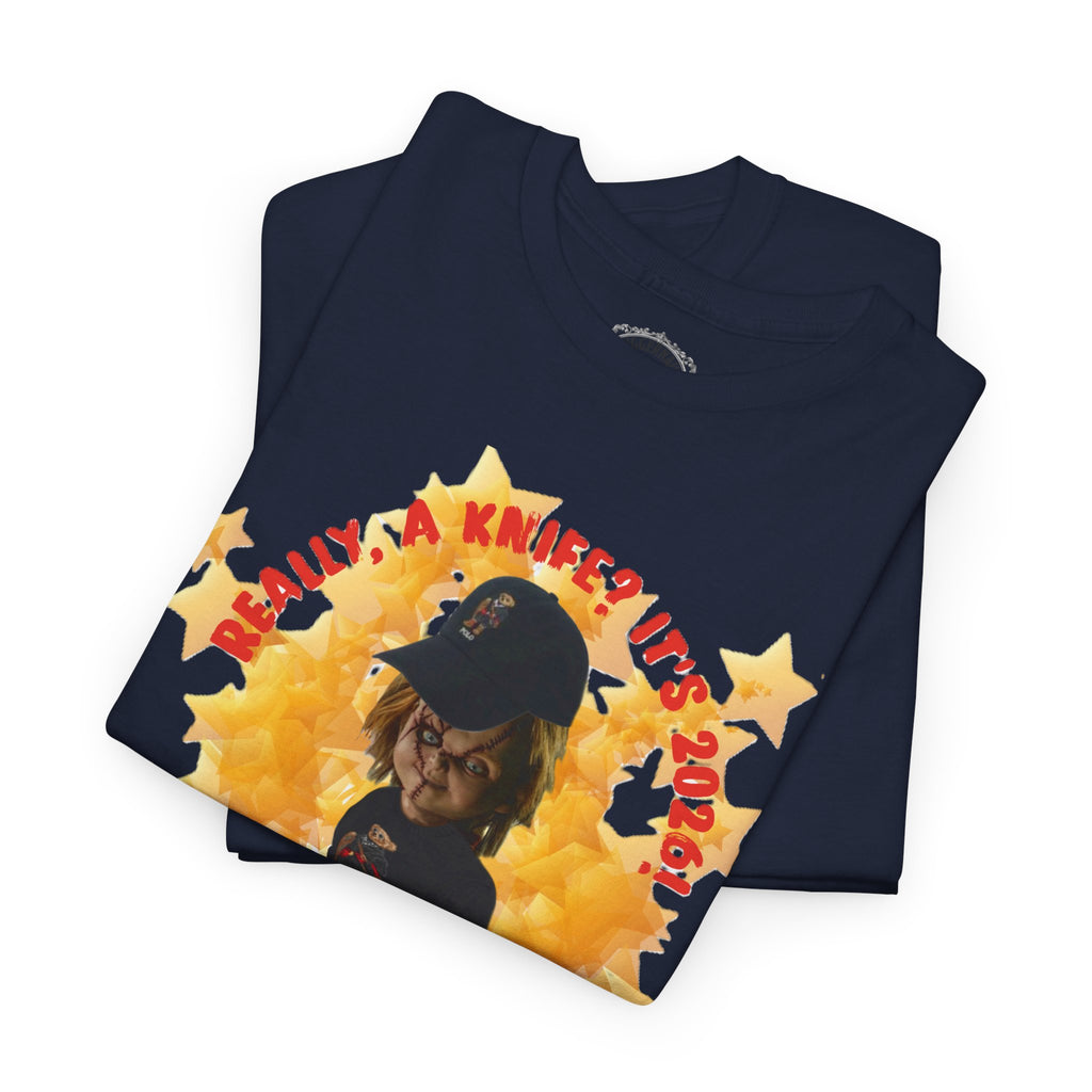 Bad Boy Collection  Graphic Tee — "Really, A Knife? It's Hot" Funny Vintage Doll Design