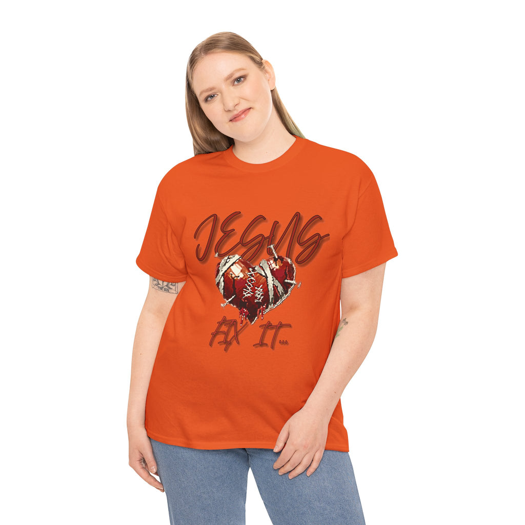 T‑Shirt — “Jesus Fix It” Heart & Football Graphic Tee