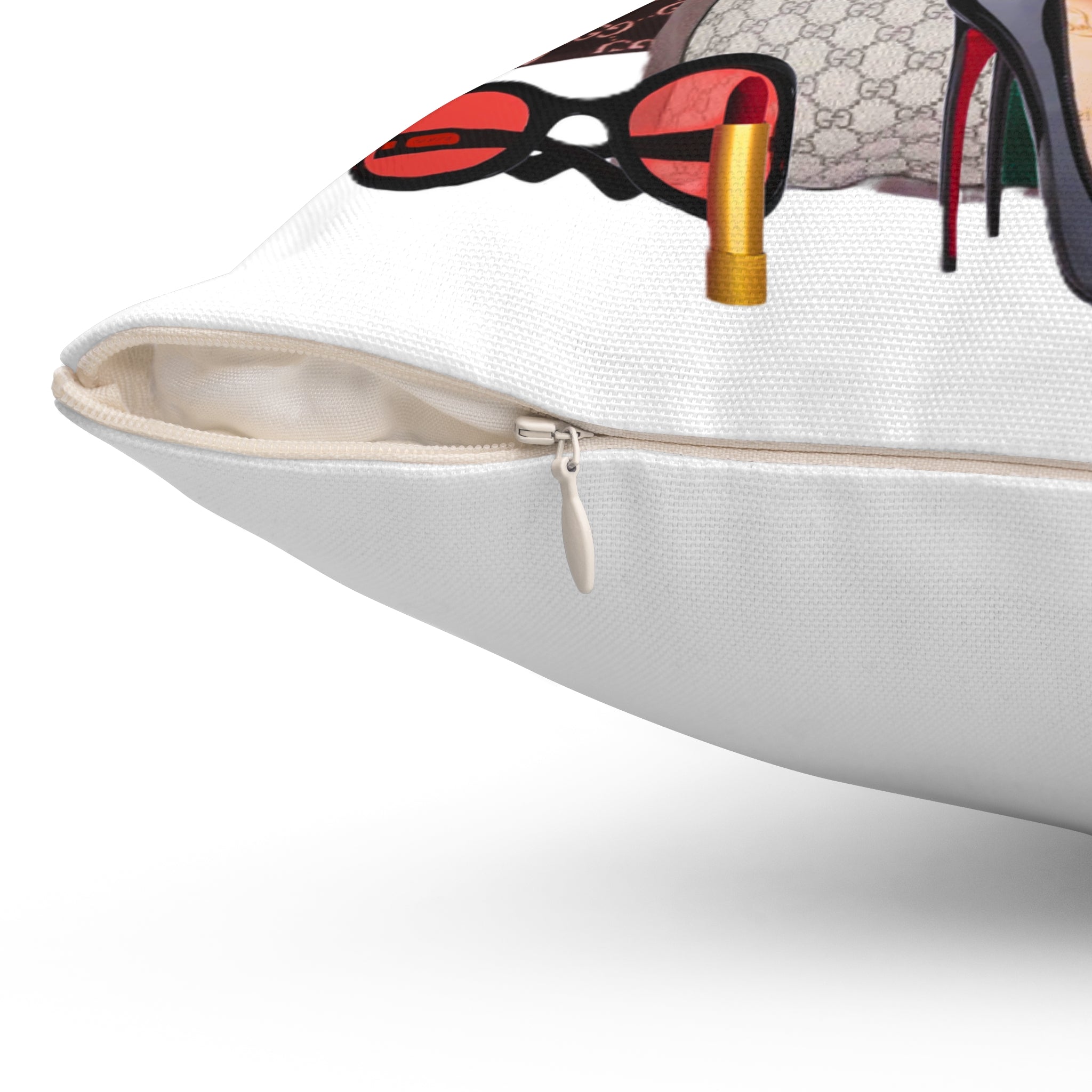 Luxury Girl Pillow — 'Bag Glow' Designer Handbag & High-Heel Decor Throw Pillow