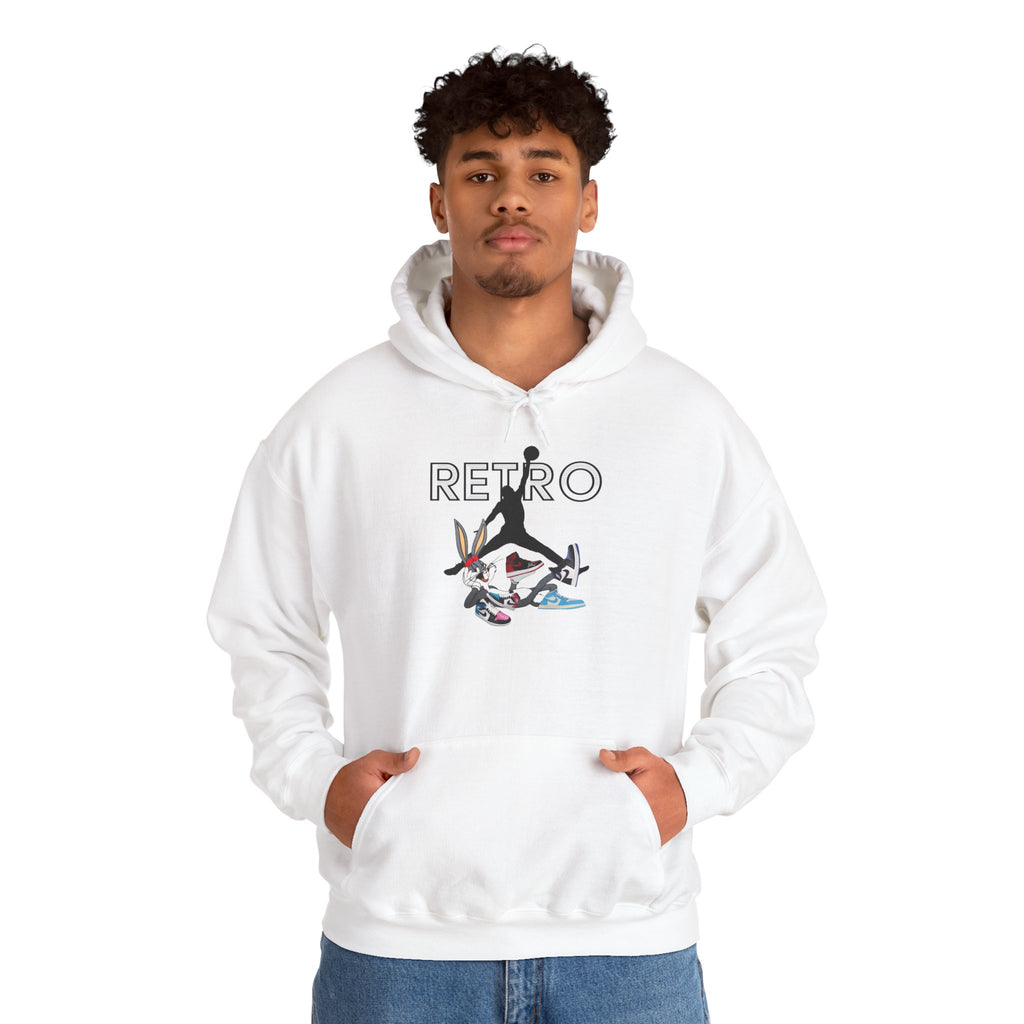 Retro Sneaker Hoodie — "RETRO" Graphic Pullover with Vintage Cartoon Collage