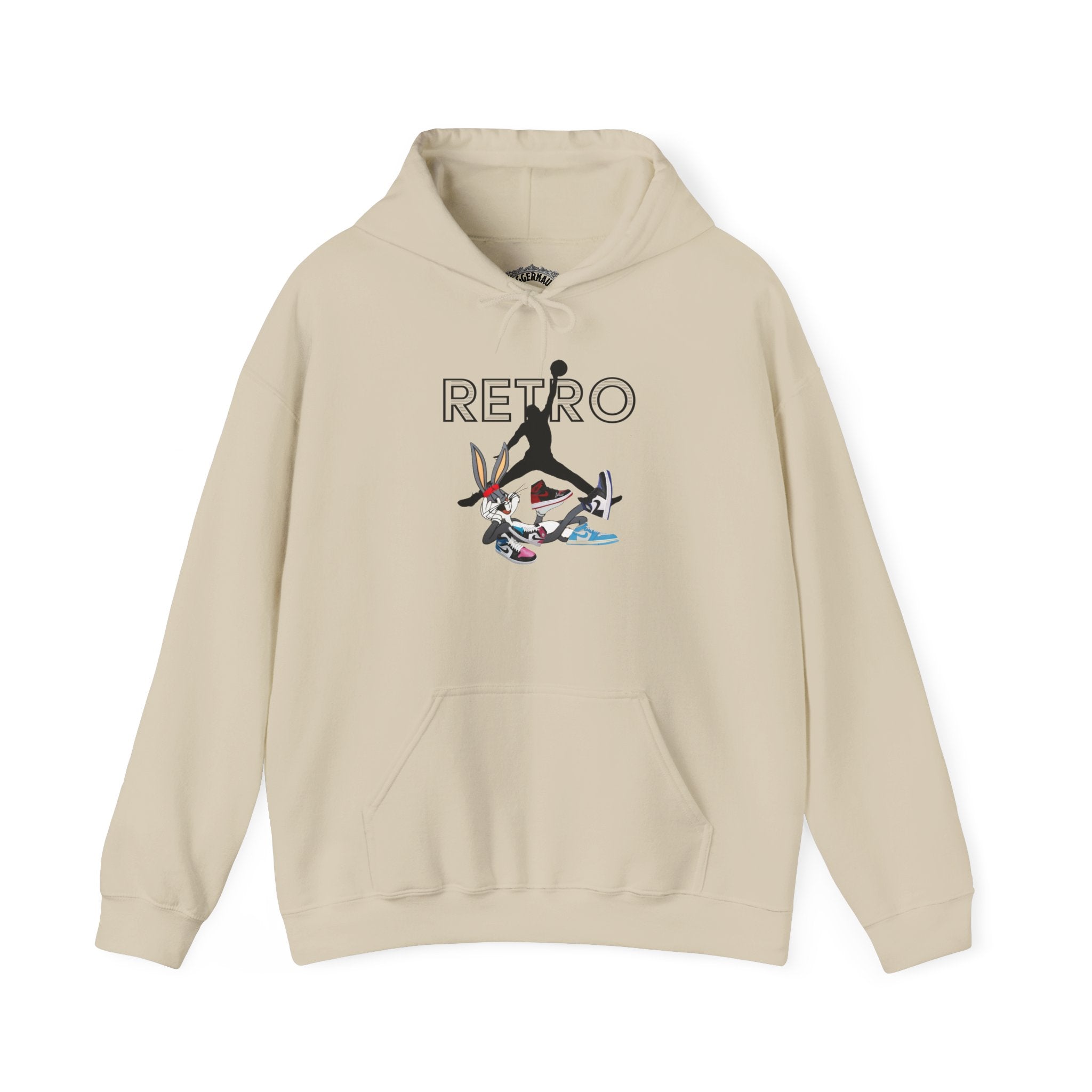 Retro Sneaker Hoodie — "RETRO" Graphic Pullover with Vintage Cartoon Collage