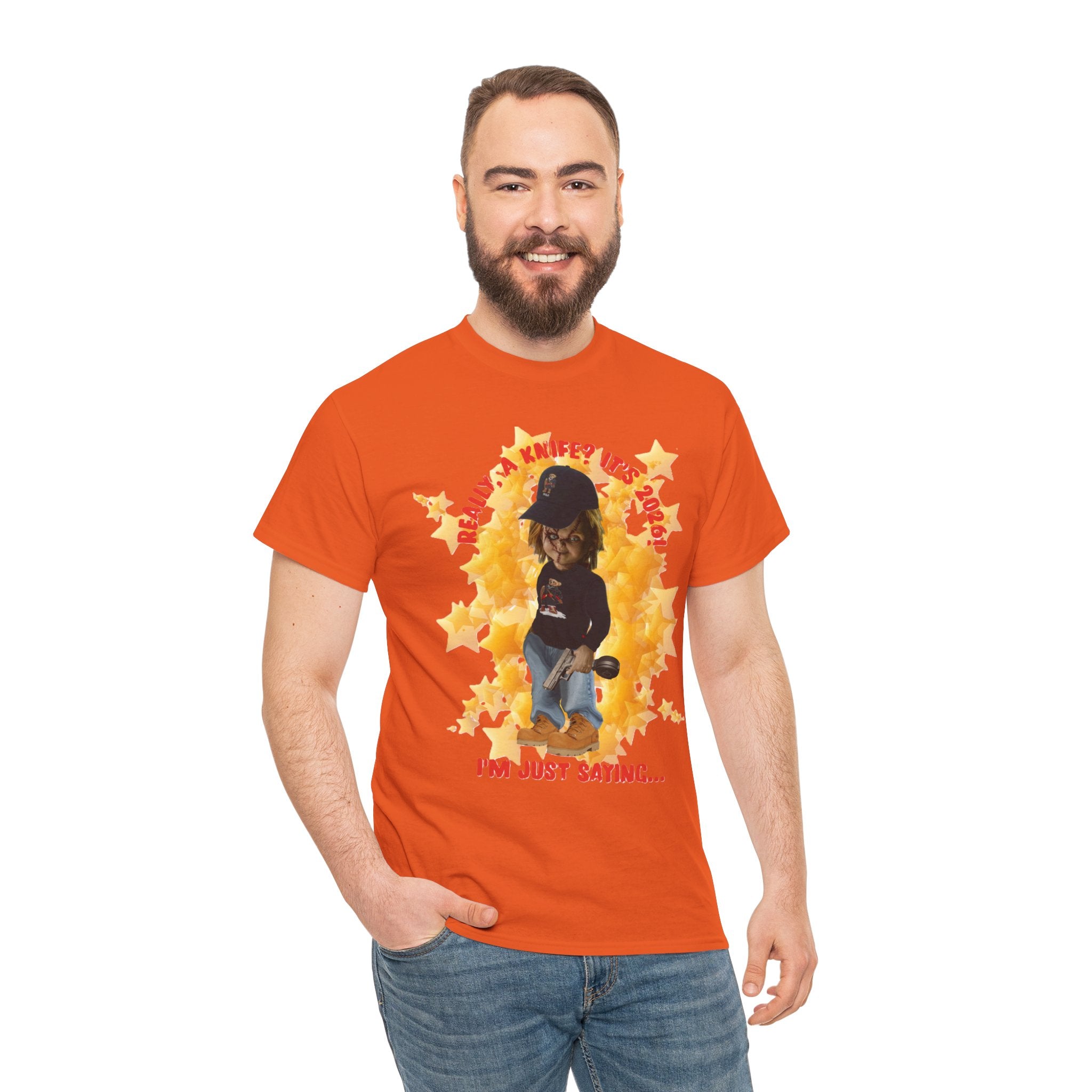 Bad Boy Collection  Graphic Tee — "Really, A Knife? It's Hot" Funny Vintage Doll Design