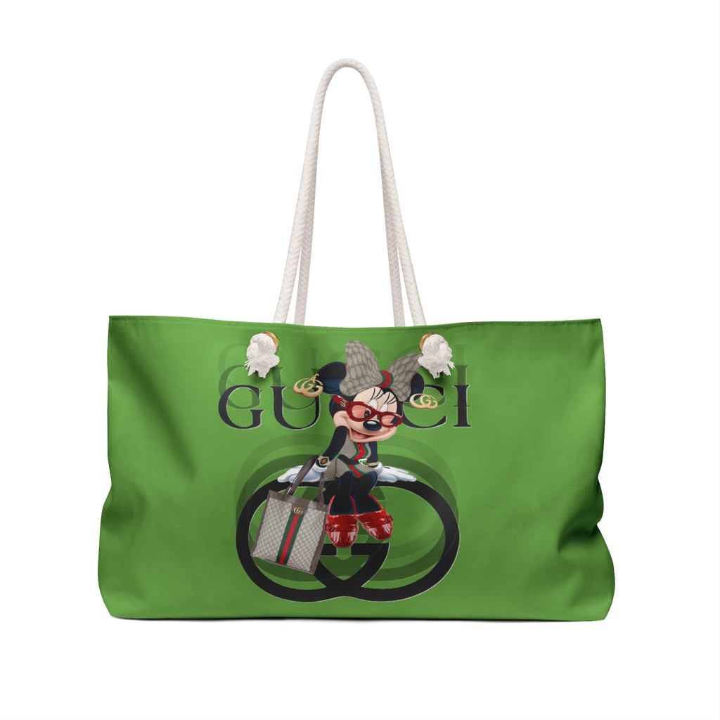 Gucci-Inspired Green Weekender Bag with Fashion Character Graphic