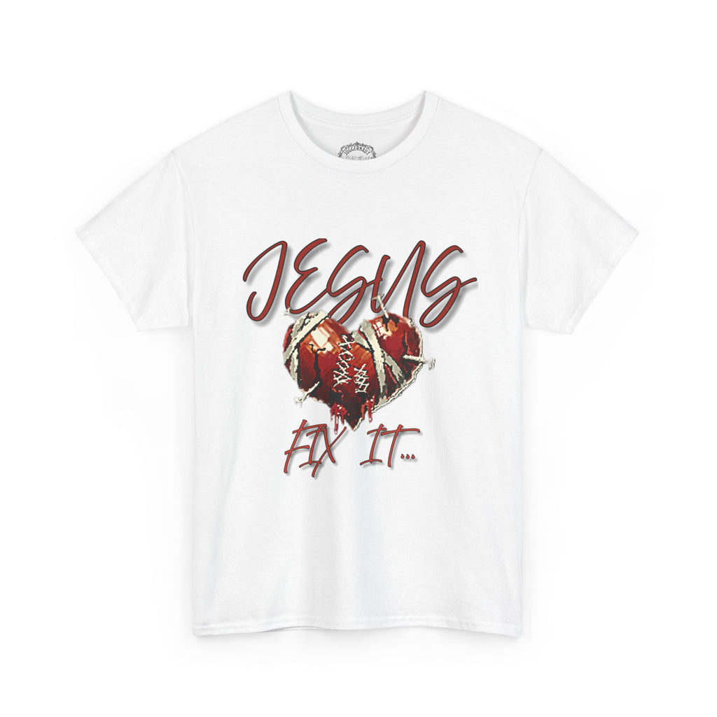 T‑Shirt — “Jesus Fix It” Heart & Football Graphic Tee