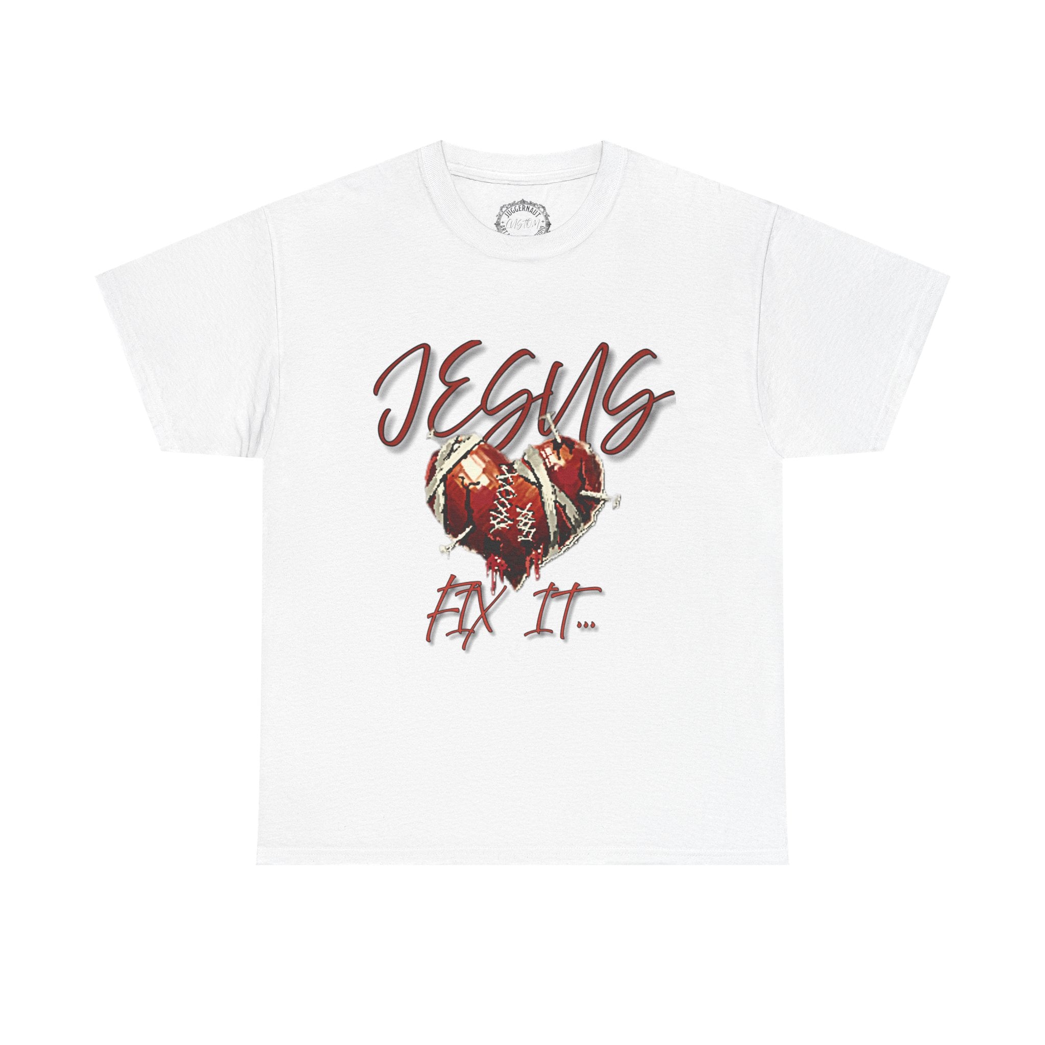 T‑Shirt — “Jesus Fix It” Heart & Football Graphic Tee