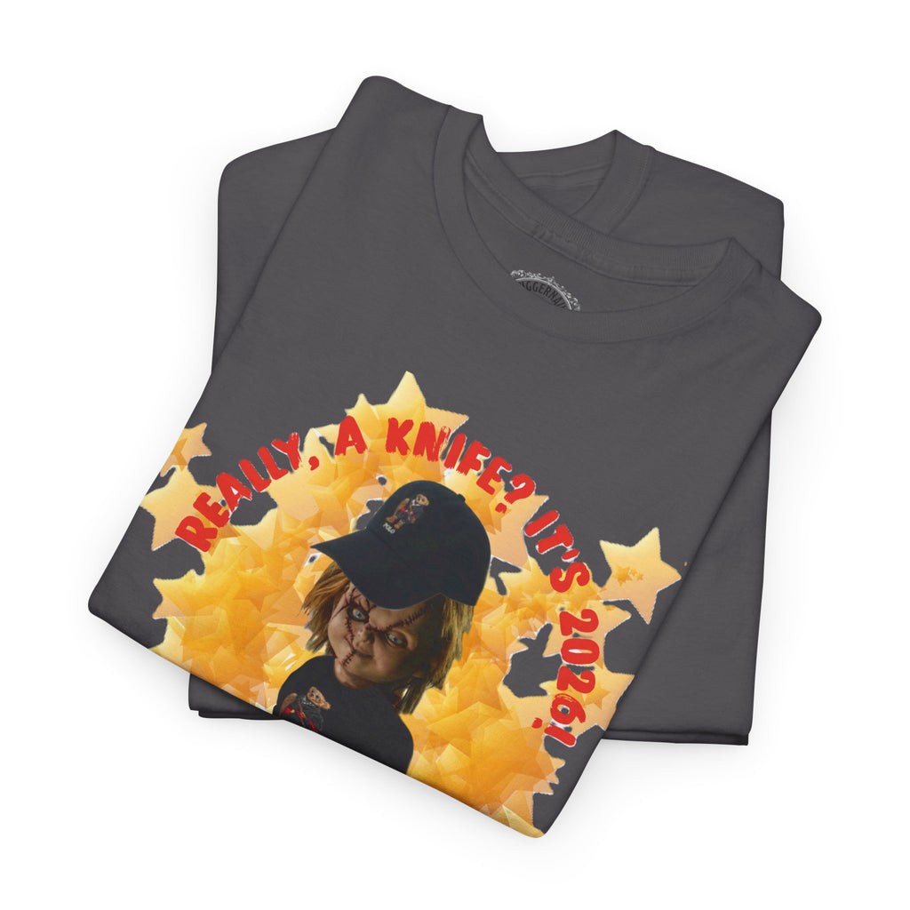 Bad Boy Collection  Graphic Tee — "Really, A Knife? It's Hot" Funny Vintage Doll Design