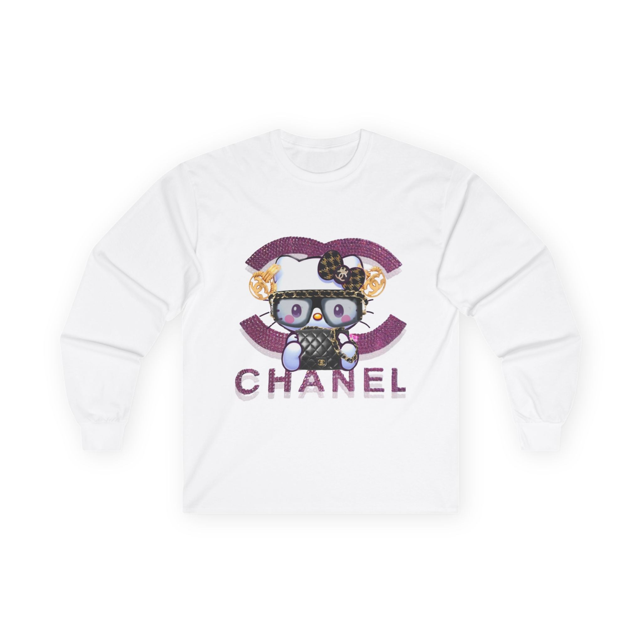 Team Diva Collection Long Sleeve Tee — Cute Cat Logo Graphic "CHANEL" Style