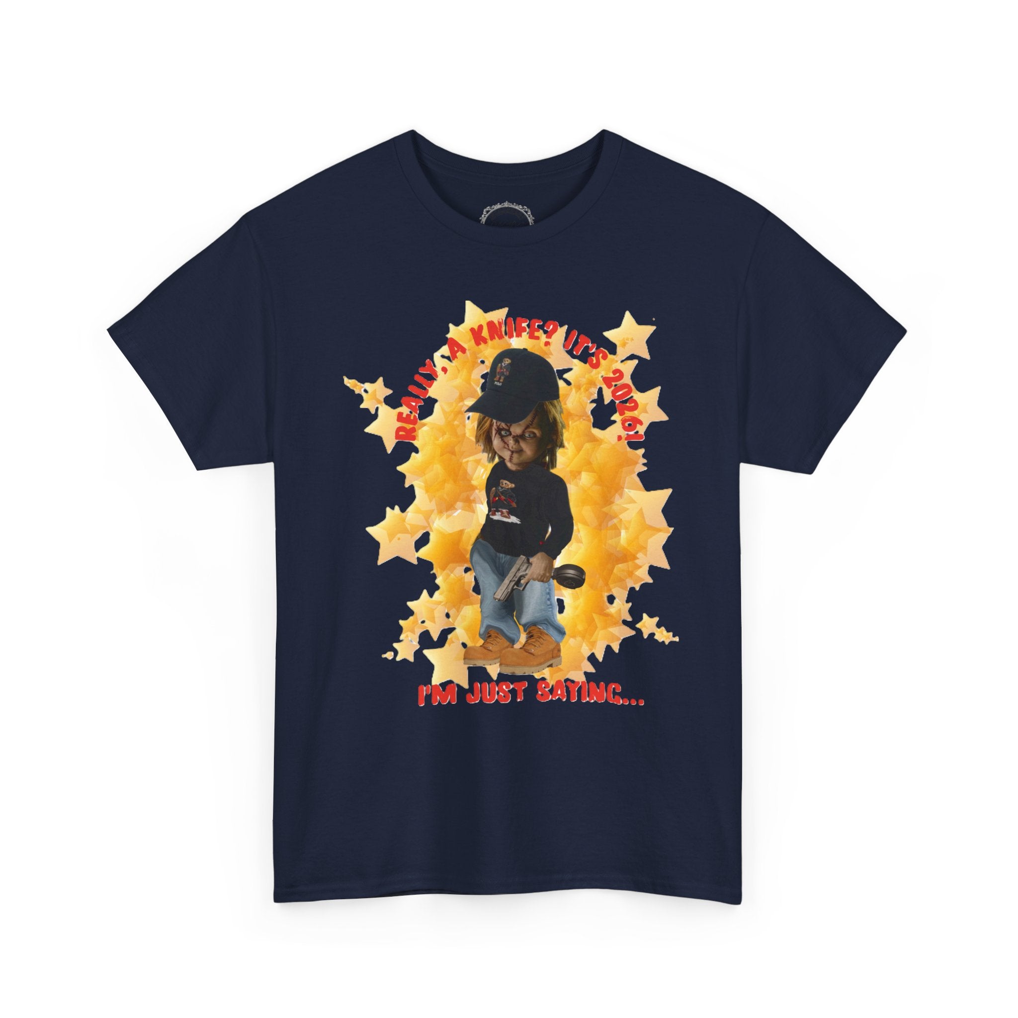 Bad Boy Collection  Graphic Tee — "Really, A Knife? It's Hot" Funny Vintage Doll Design