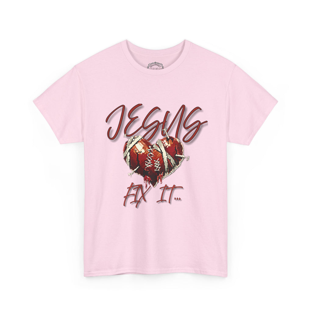 T‑Shirt — “Jesus Fix It” Heart & Football Graphic Tee