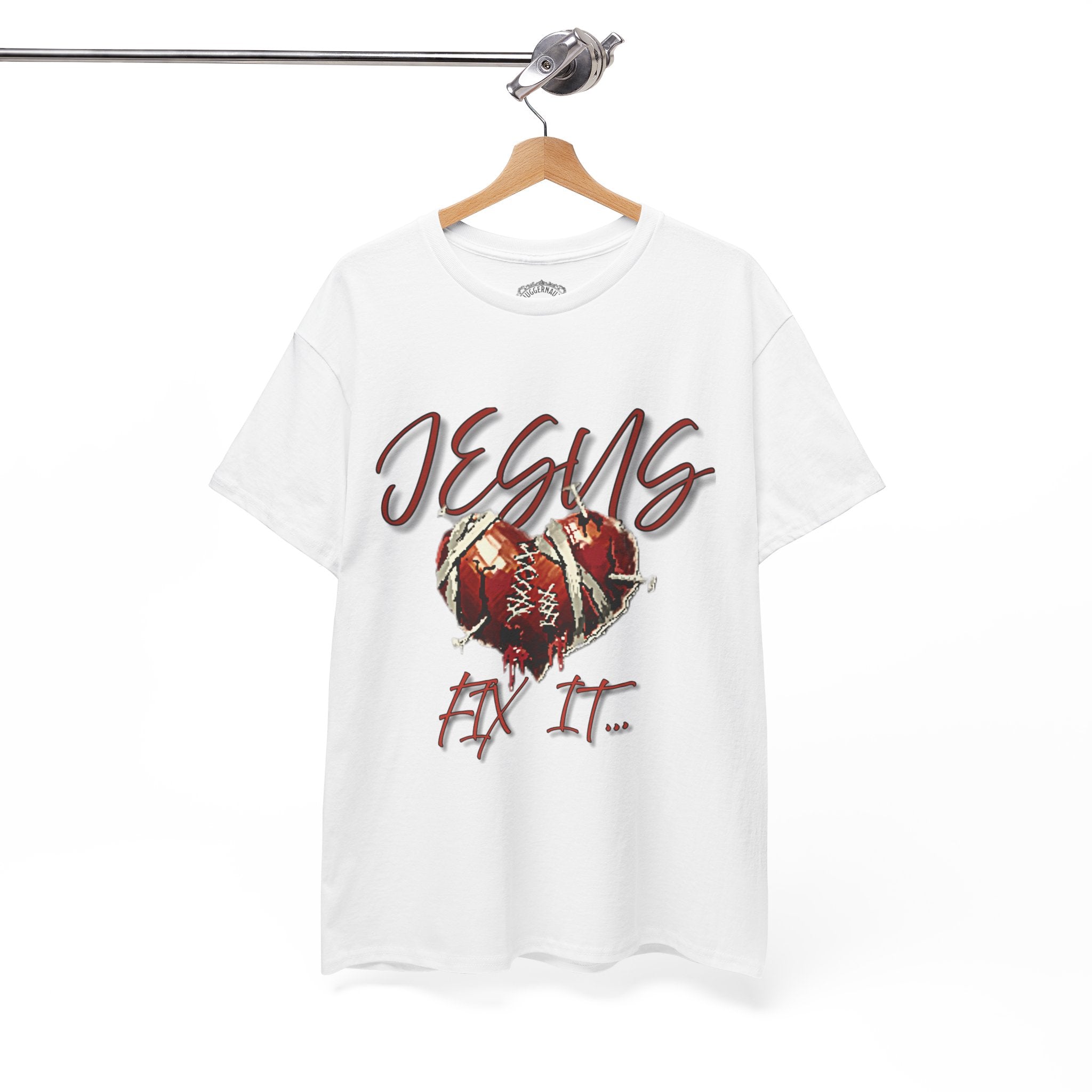 T‑Shirt — “Jesus Fix It” Heart & Football Graphic Tee