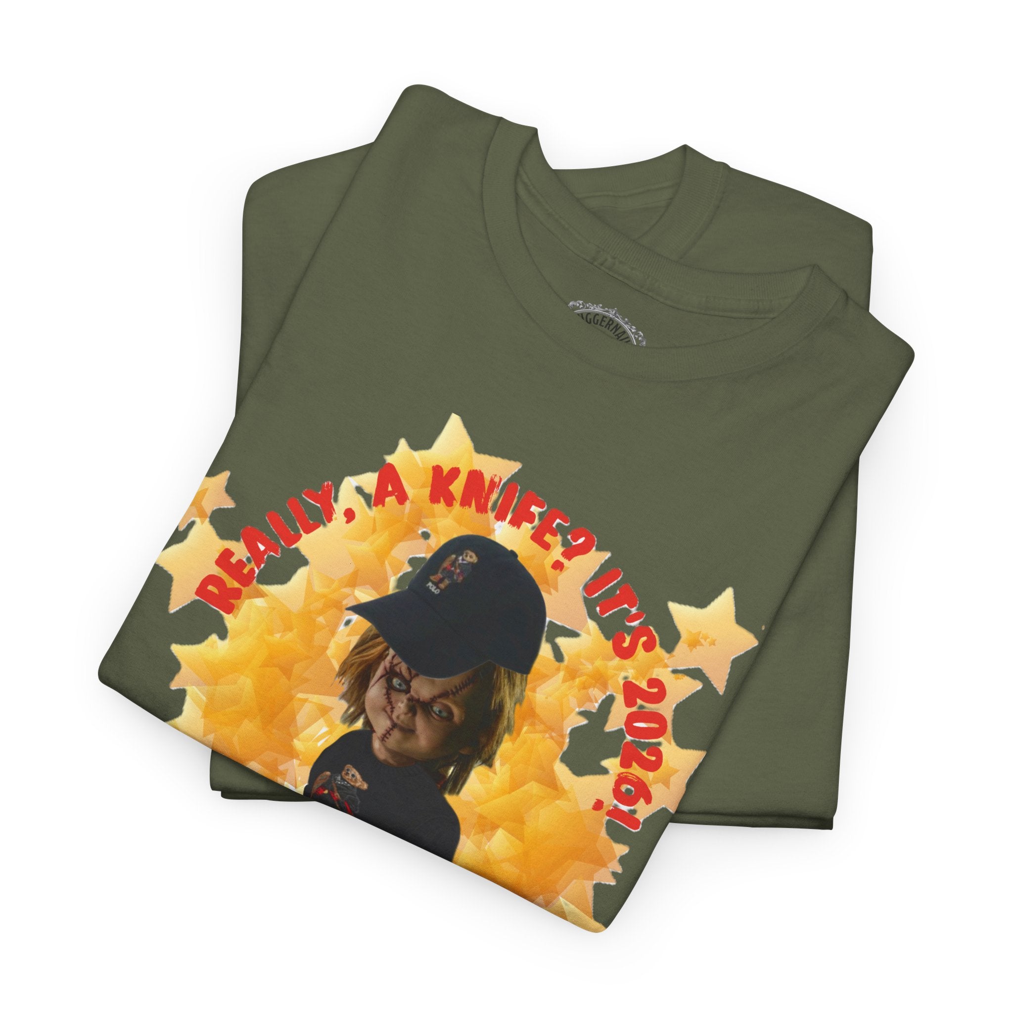 Bad Boy Collection  Graphic Tee — "Really, A Knife? It's Hot" Funny Vintage Doll Design