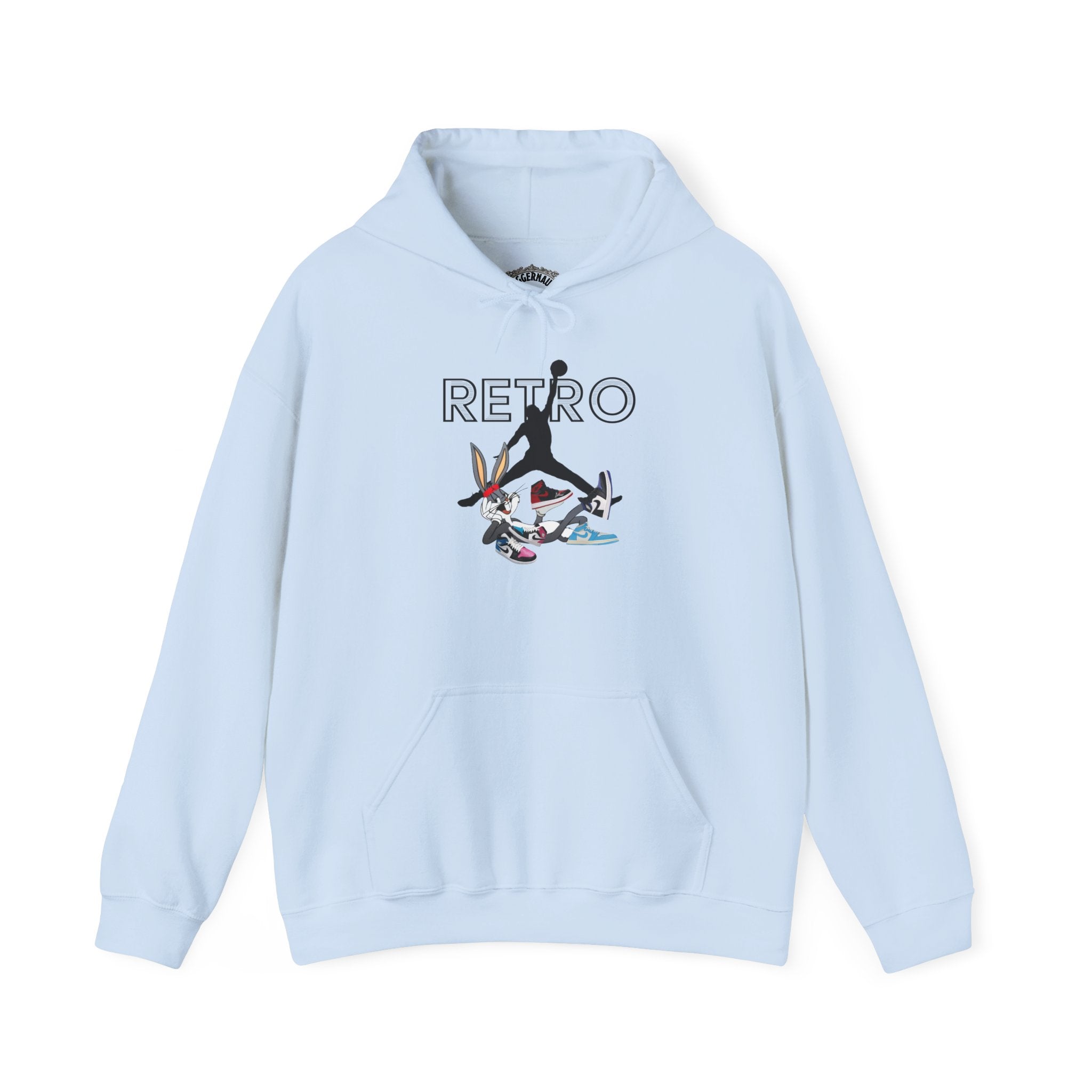 Retro Sneaker Hoodie — "RETRO" Graphic Pullover with Vintage Cartoon Collage