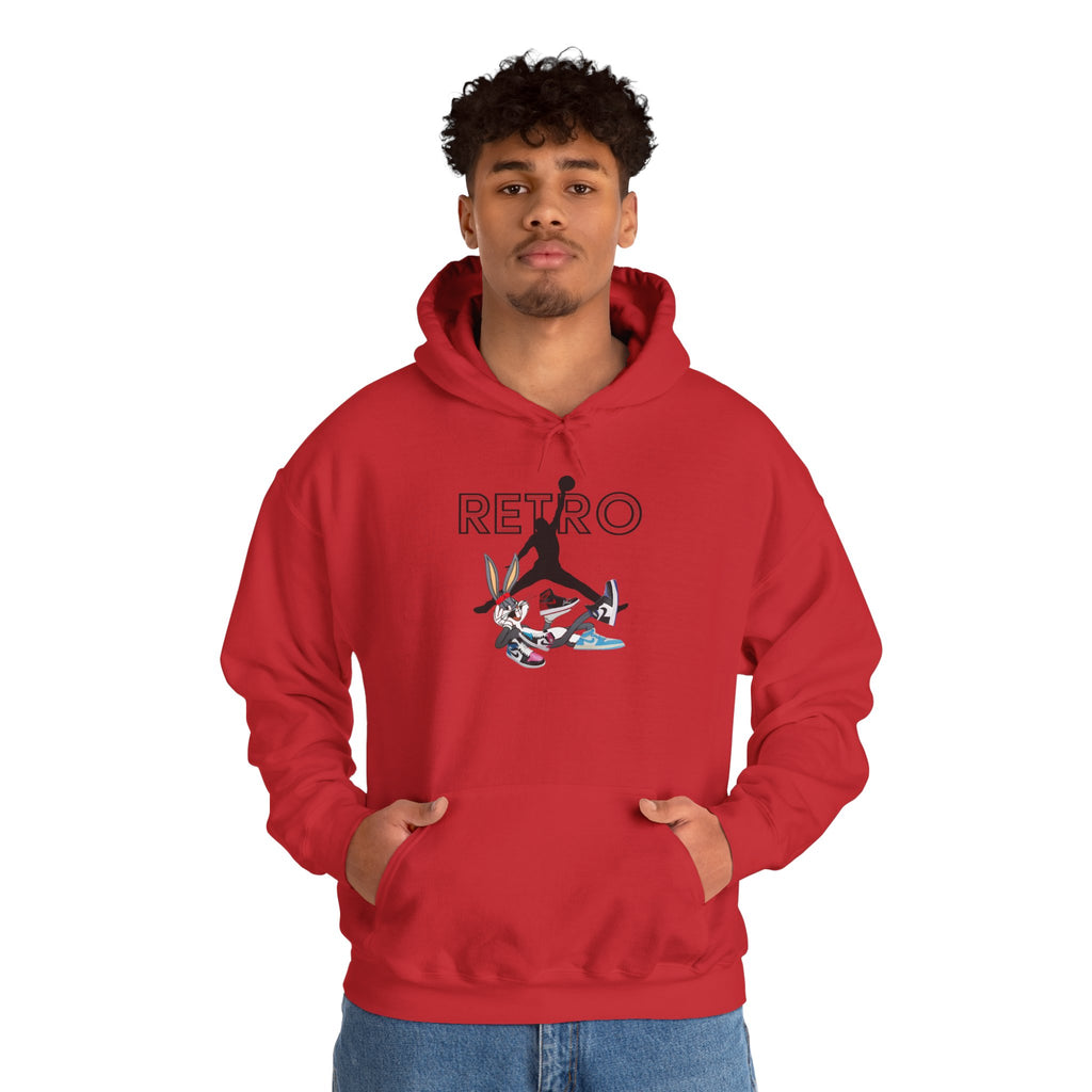 Retro Sneaker Hoodie — "RETRO" Graphic Pullover with Vintage Cartoon Collage