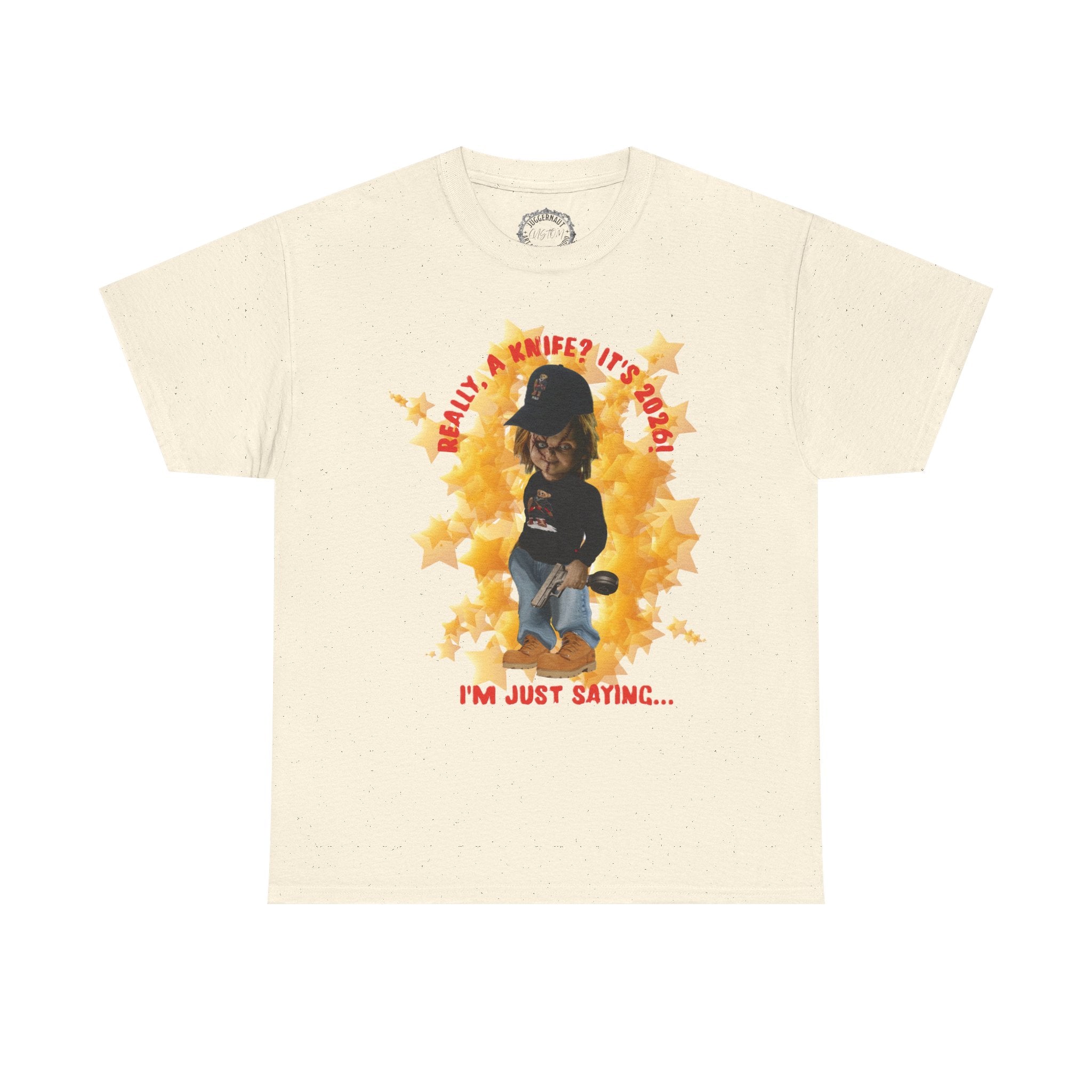 Bad Boy Collection  Graphic Tee — "Really, A Knife? It's Hot" Funny Vintage Doll Design