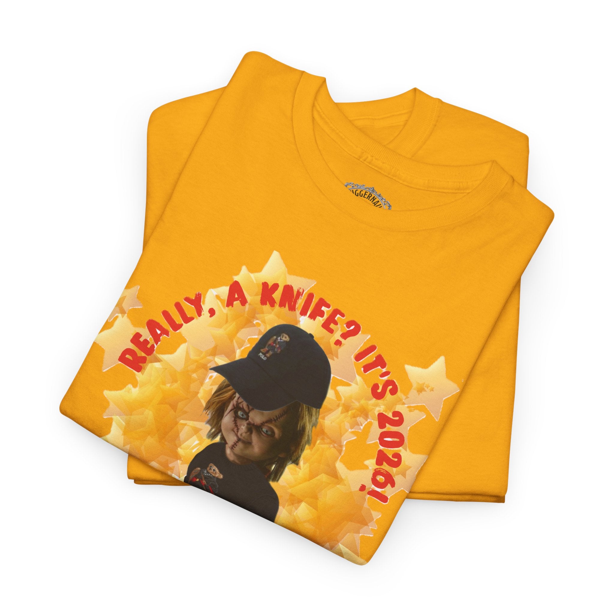 Bad Boy Collection  Graphic Tee — "Really, A Knife? It's Hot" Funny Vintage Doll Design