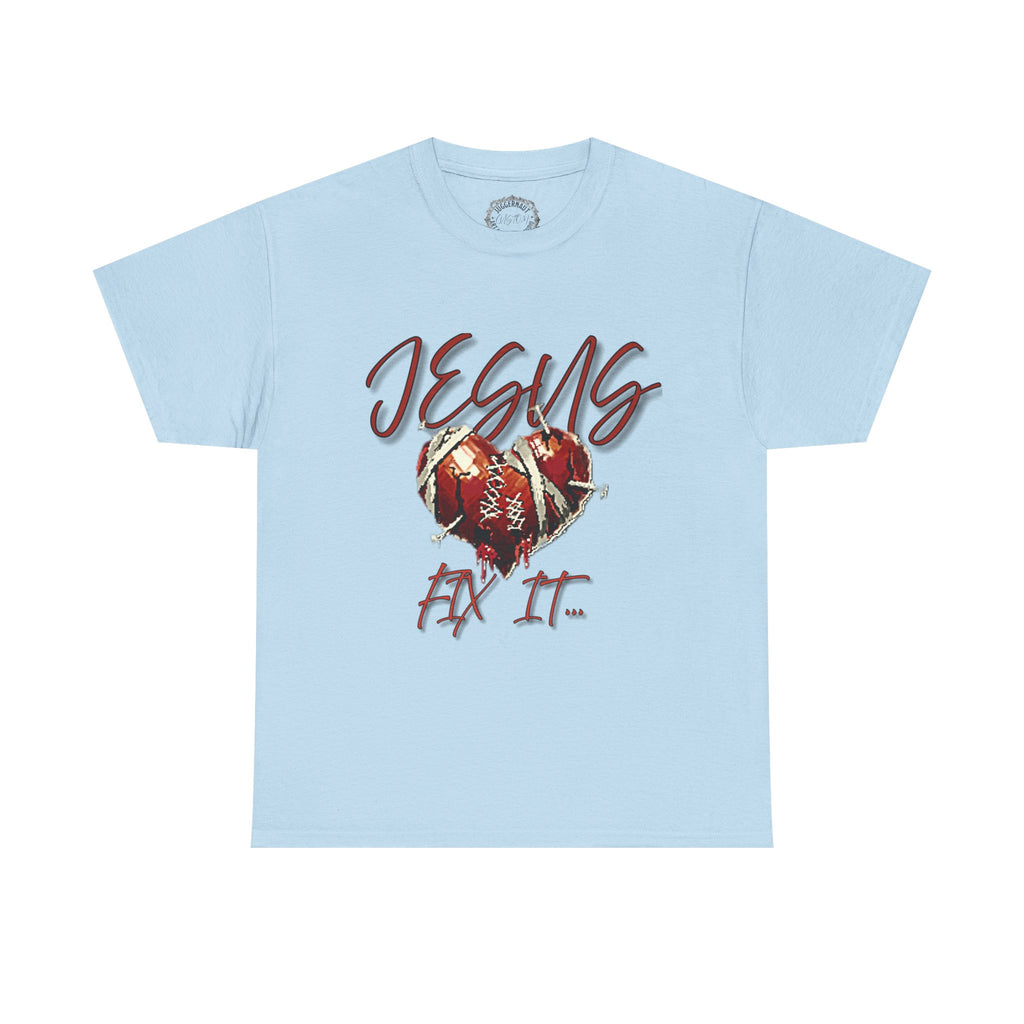 T‑Shirt — “Jesus Fix It” Heart & Football Graphic Tee