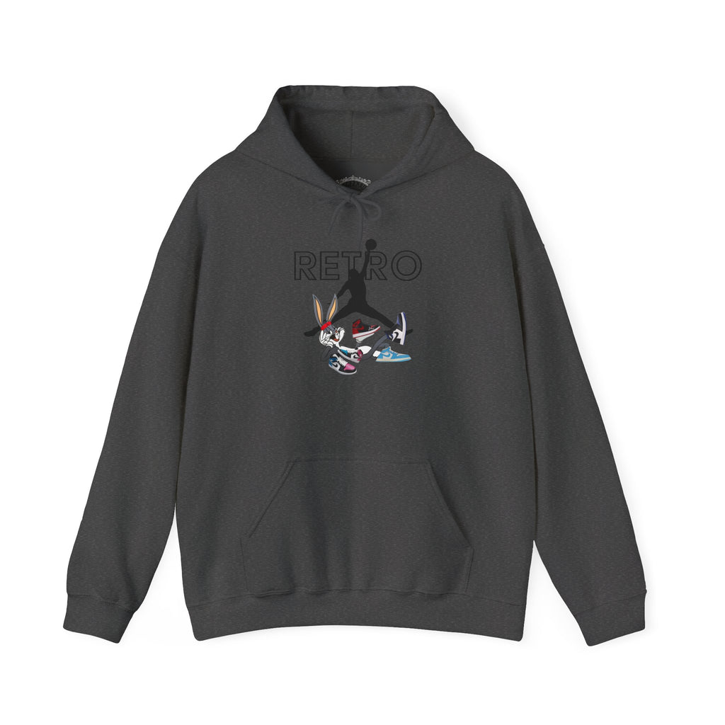 Retro Sneaker Hoodie — "RETRO" Graphic Pullover with Vintage Cartoon Collage