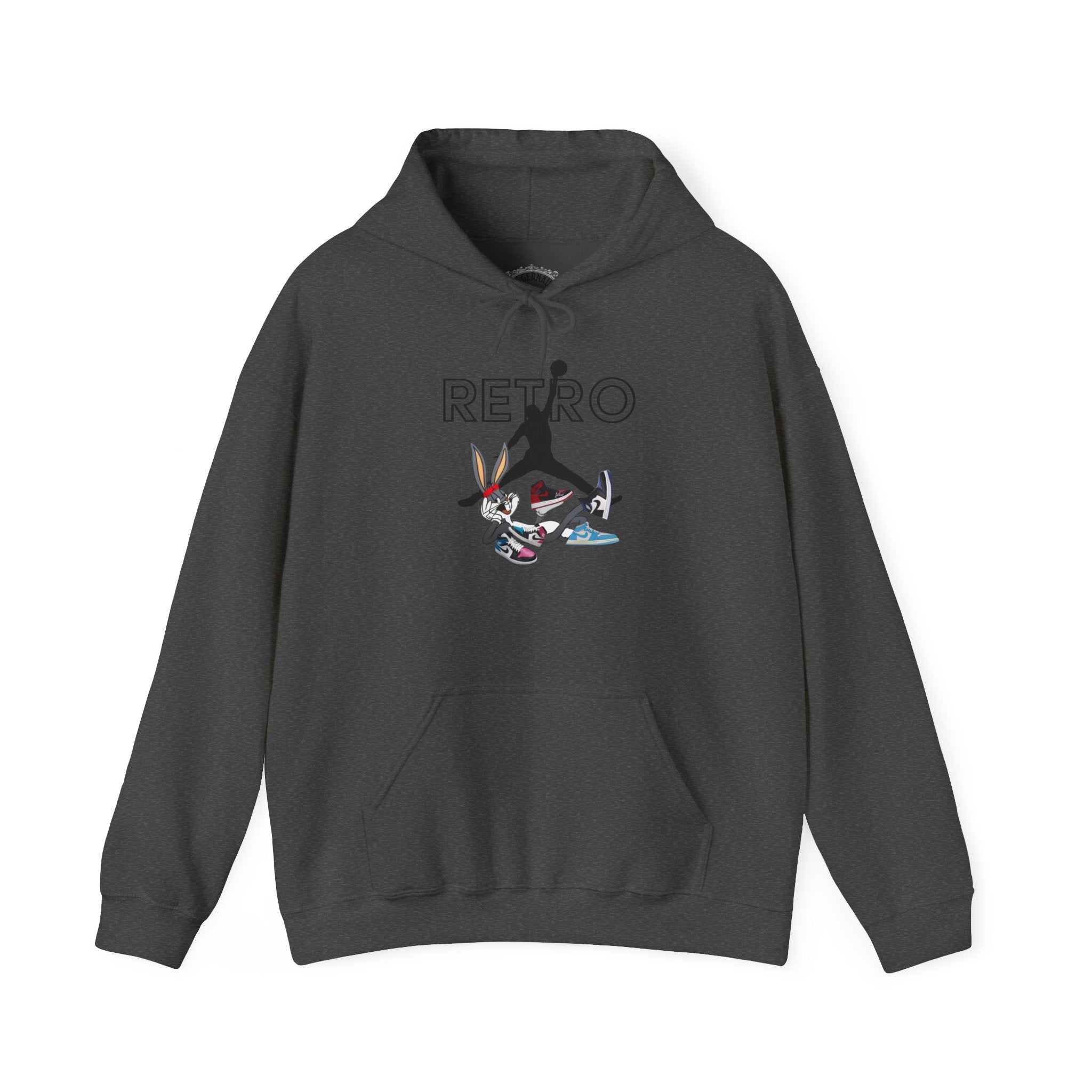Retro Sneaker Hoodie — "RETRO" Graphic Pullover with Vintage Cartoon Collage