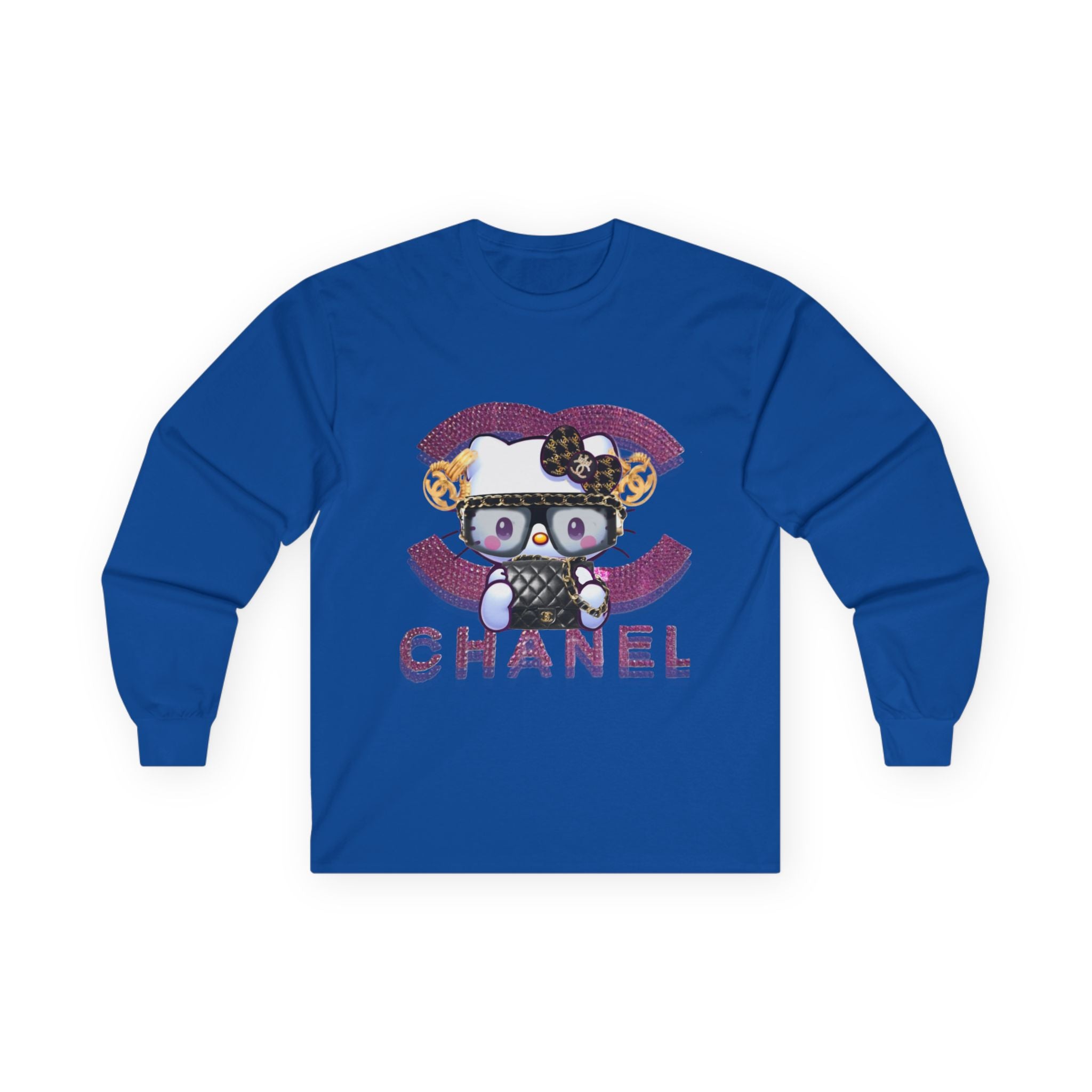 Team Diva Collection Long Sleeve Tee — Cute Cat Logo Graphic "CHANEL" Style