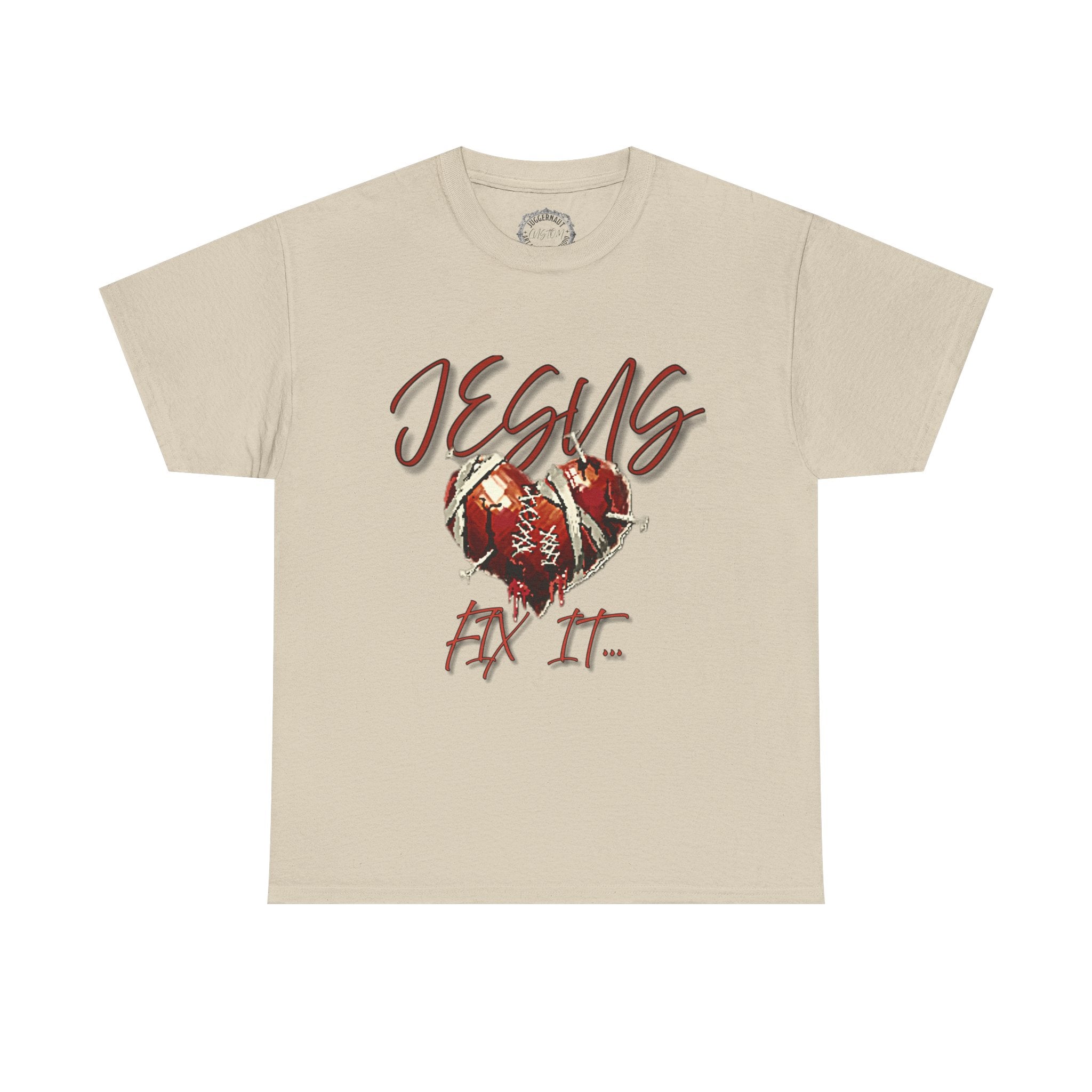 T‑Shirt — “Jesus Fix It” Heart & Football Graphic Tee