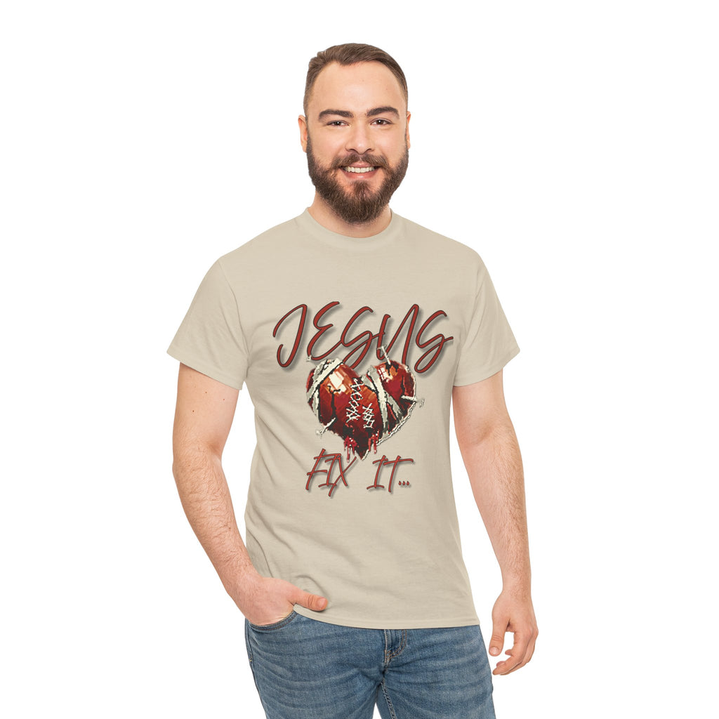 T‑Shirt — “Jesus Fix It” Heart & Football Graphic Tee