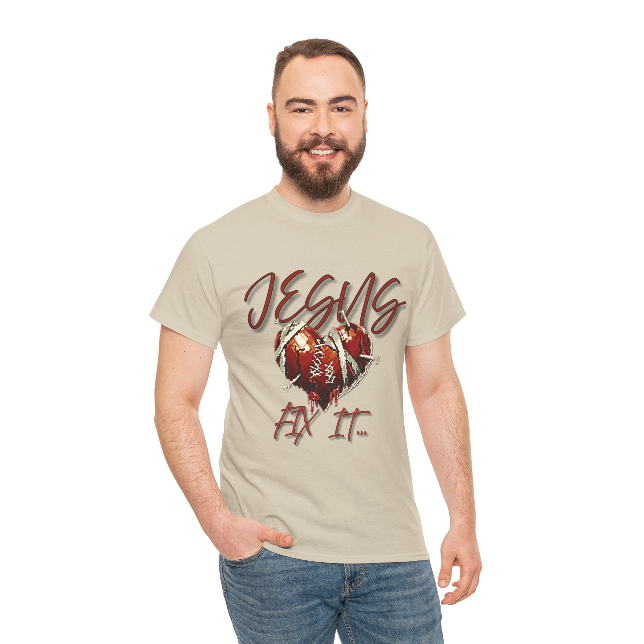 T‑Shirt — “Jesus Fix It” Heart & Football Graphic Tee