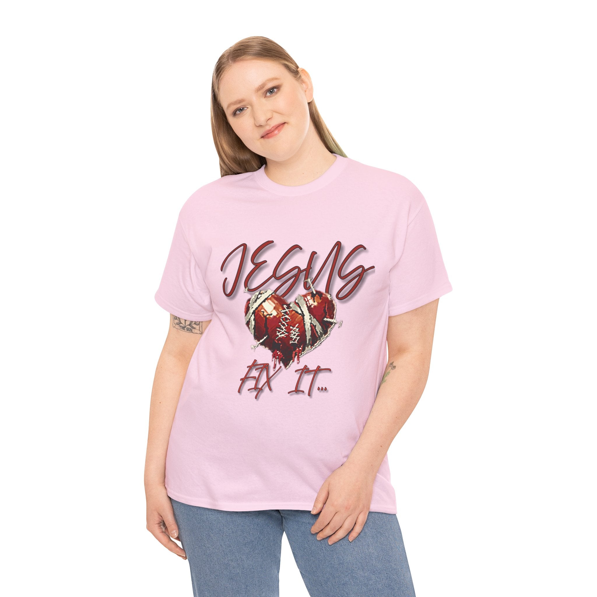 T‑Shirt — “Jesus Fix It” Heart & Football Graphic Tee
