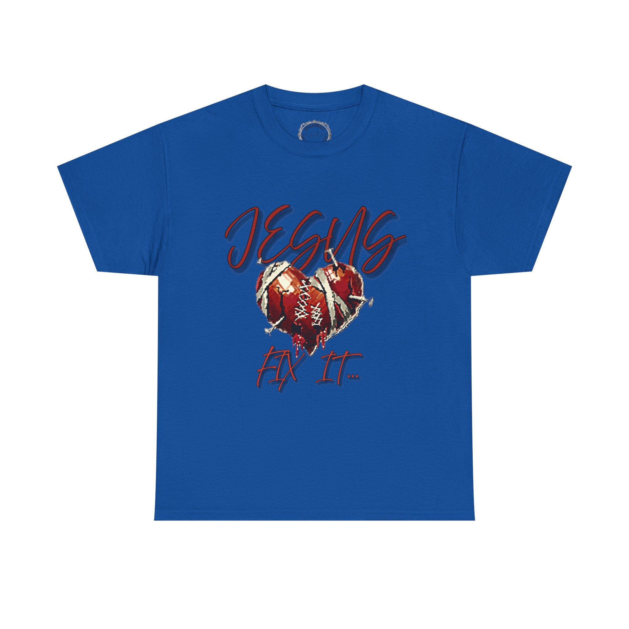 T‑Shirt — “Jesus Fix It” Heart & Football Graphic Tee