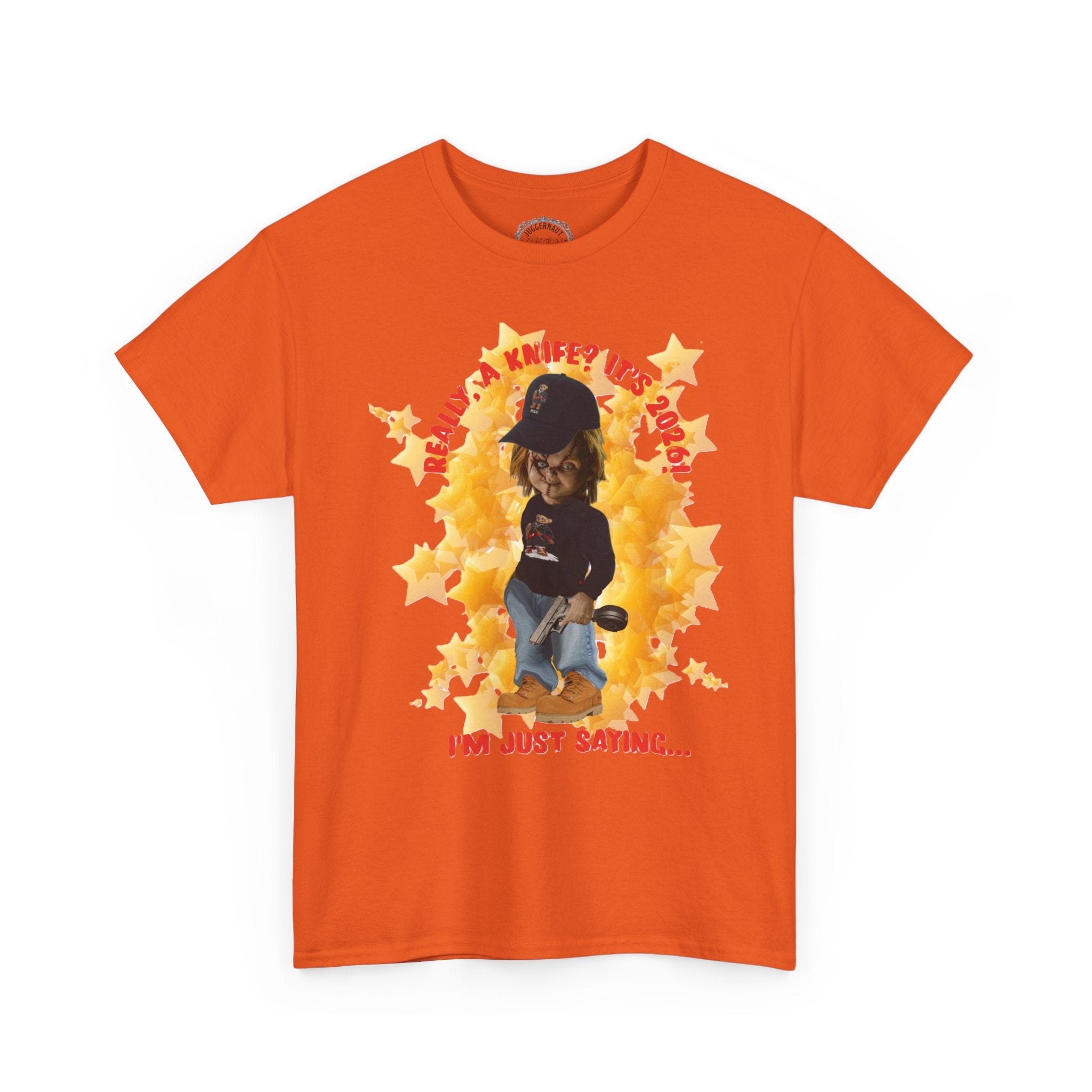 Bad Boy Collection  Graphic Tee — "Really, A Knife? It's Hot" Funny Vintage Doll Design