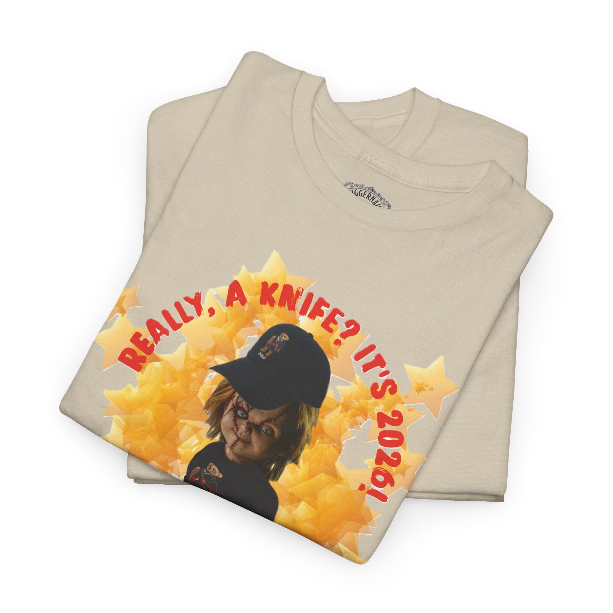Bad Boy Collection  Graphic Tee — "Really, A Knife? It's Hot" Funny Vintage Doll Design