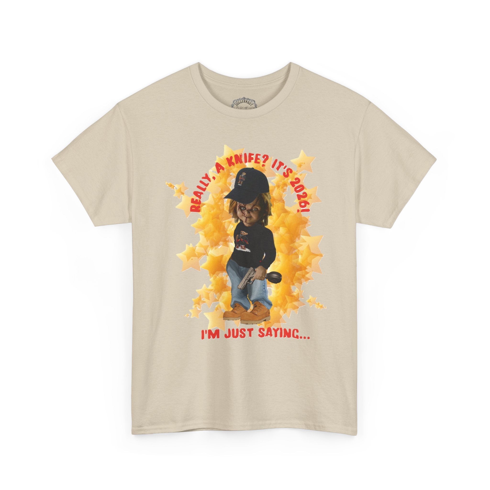 Bad Boy Collection  Graphic Tee — "Really, A Knife? It's Hot" Funny Vintage Doll Design