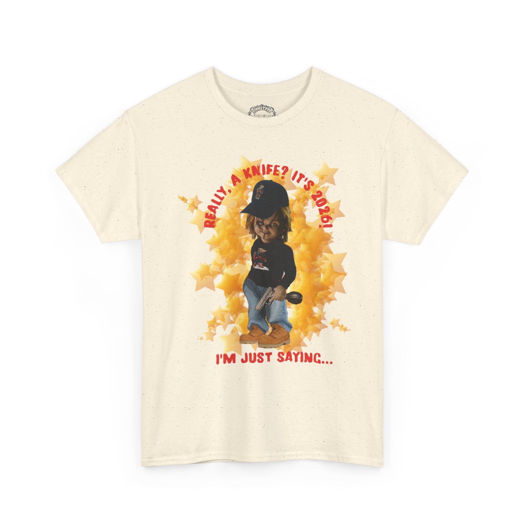 Bad Boy Collection  Graphic Tee — "Really, A Knife? It's Hot" Funny Vintage Doll Design