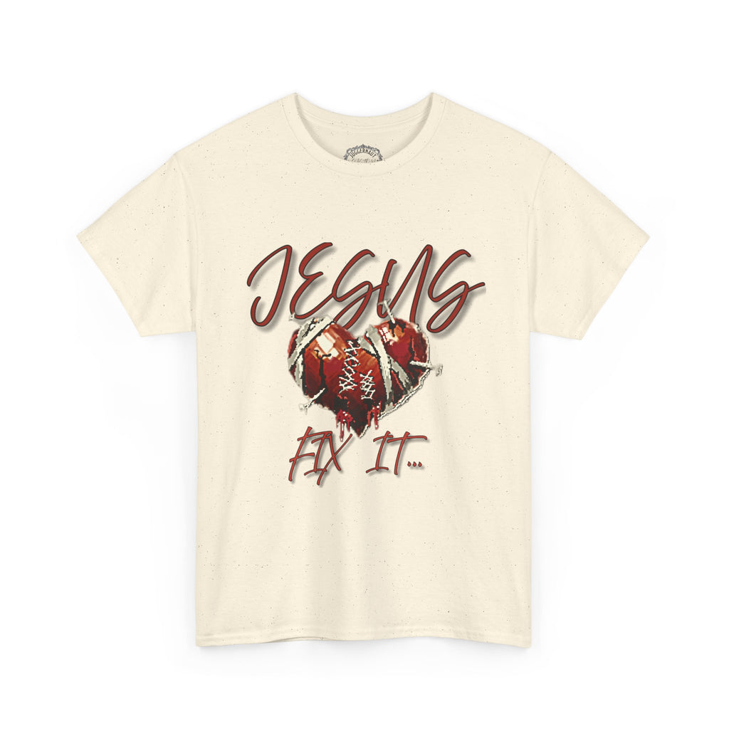 T‑Shirt — “Jesus Fix It” Heart & Football Graphic Tee