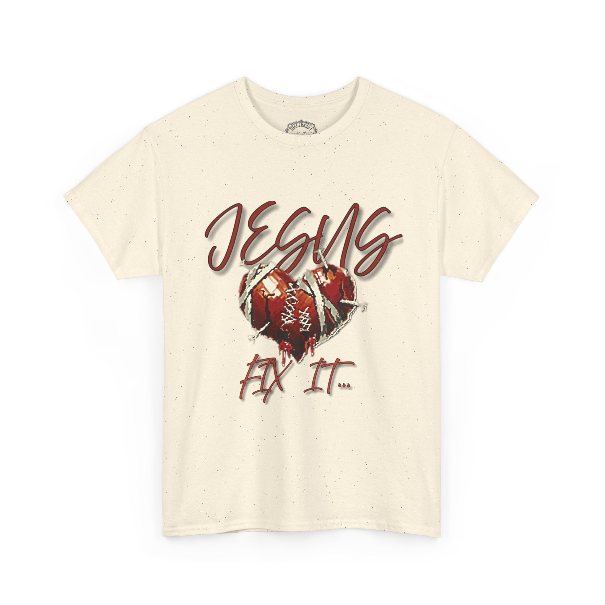 T‑Shirt — “Jesus Fix It” Heart & Football Graphic Tee