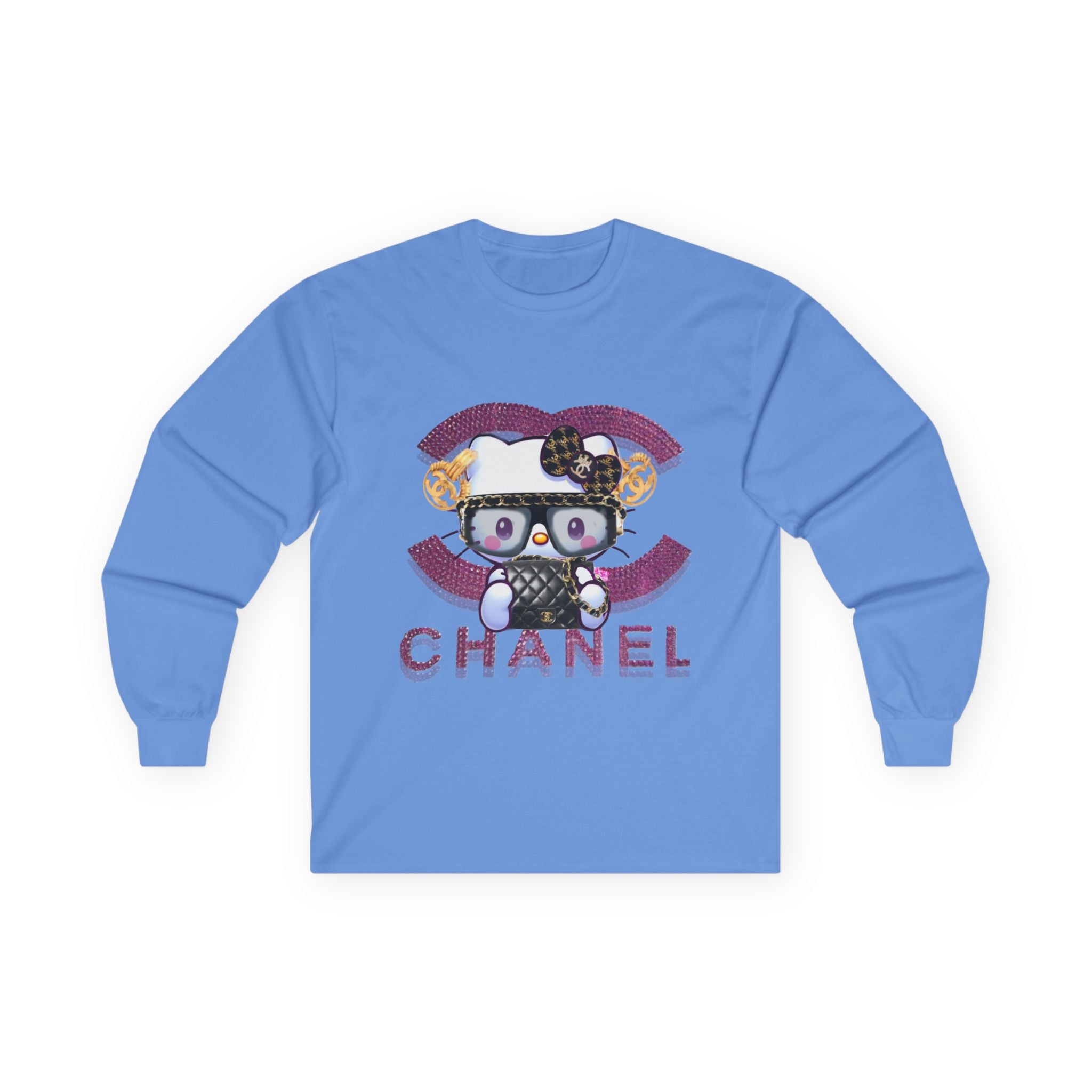 Team Diva Collection Long Sleeve Tee — Cute Cat Logo Graphic "CHANEL" Style