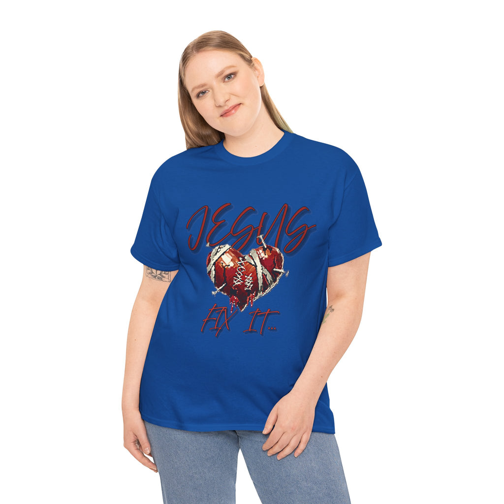 T‑Shirt — “Jesus Fix It” Heart & Football Graphic Tee