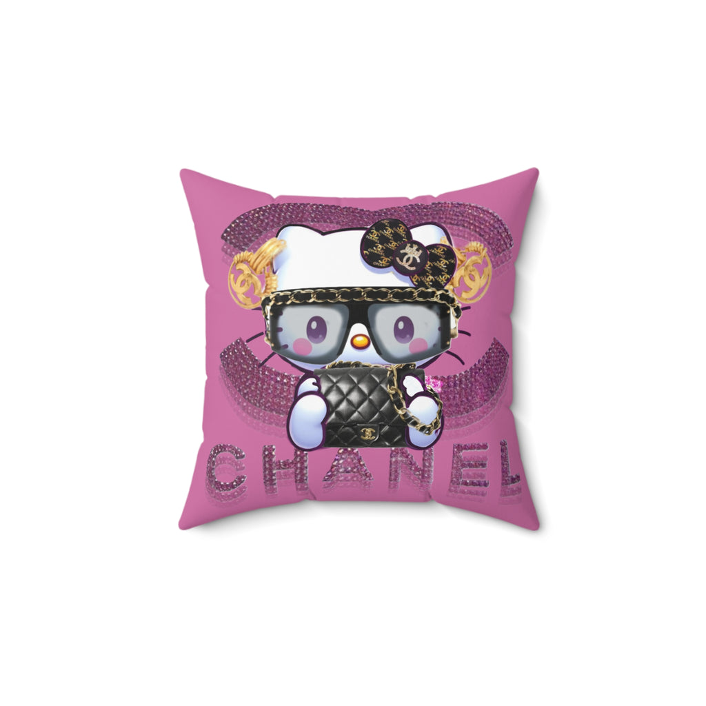 Team Diva Collection Kitty Chanel-Inspired Square Pillow — Pink Designer Cartoon Throw Pillow