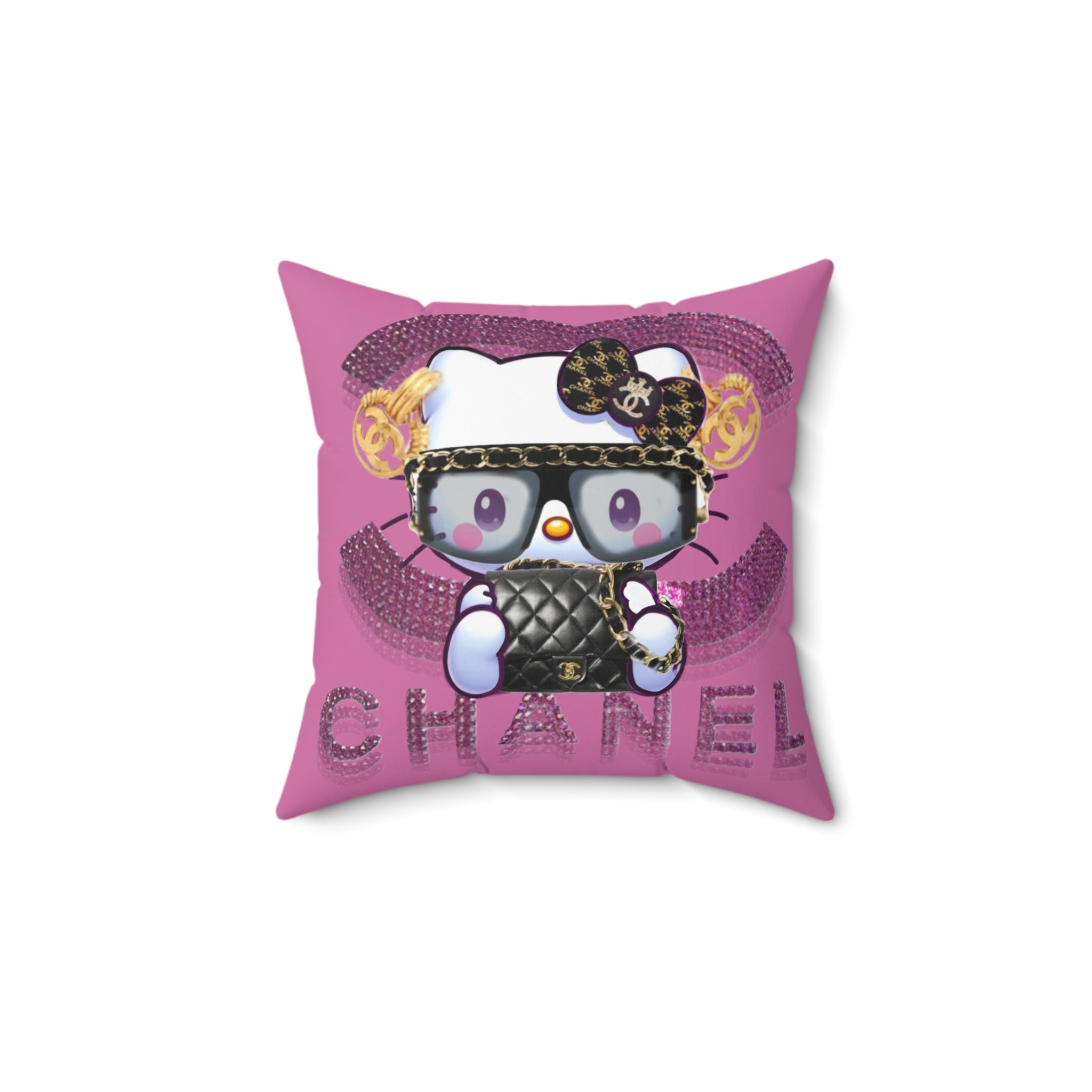 Team Diva Collection Kitty Chanel-Inspired Square Pillow — Pink Designer Cartoon Throw Pillow
