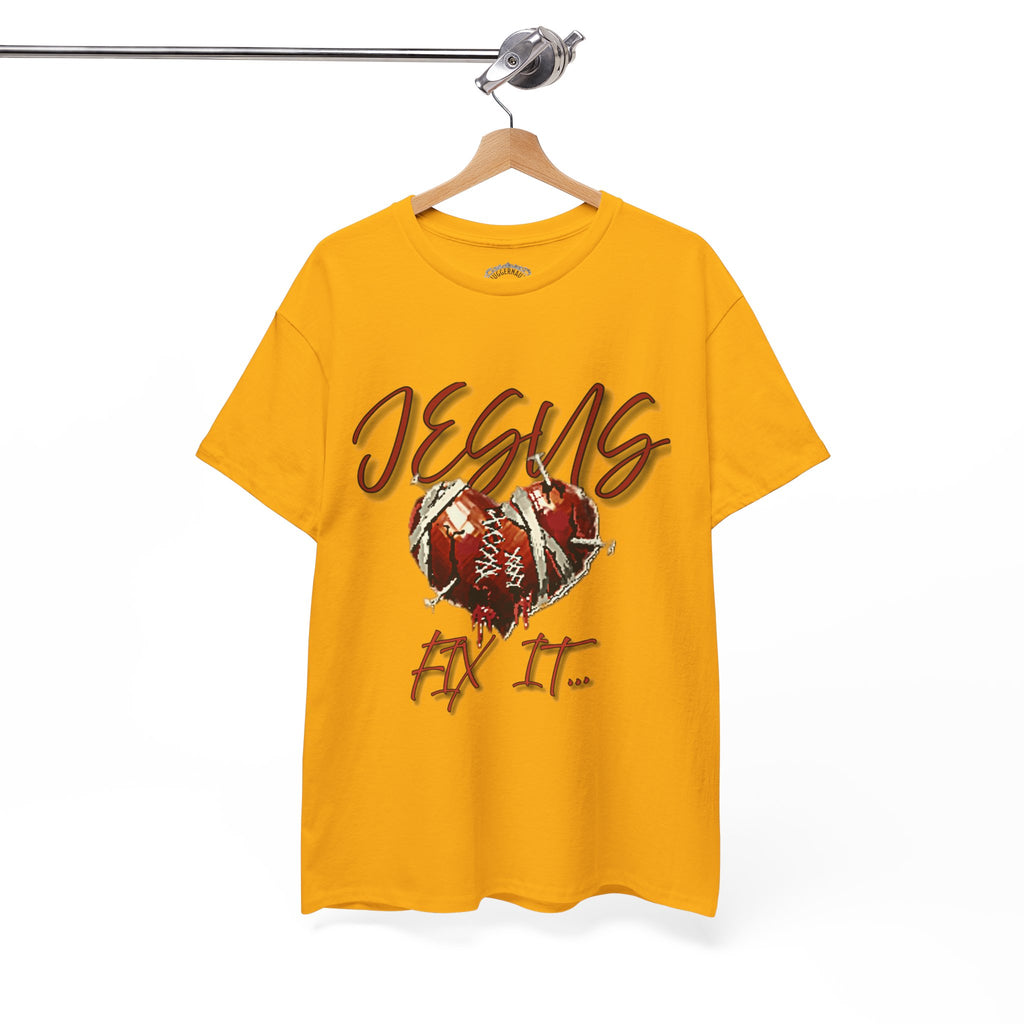 T‑Shirt — “Jesus Fix It” Heart & Football Graphic Tee