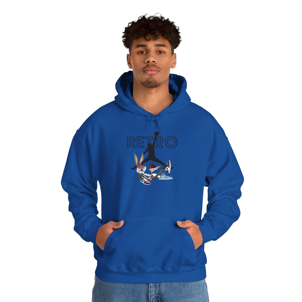 Retro Sneaker Hoodie — "RETRO" Graphic Pullover with Vintage Cartoon Collage