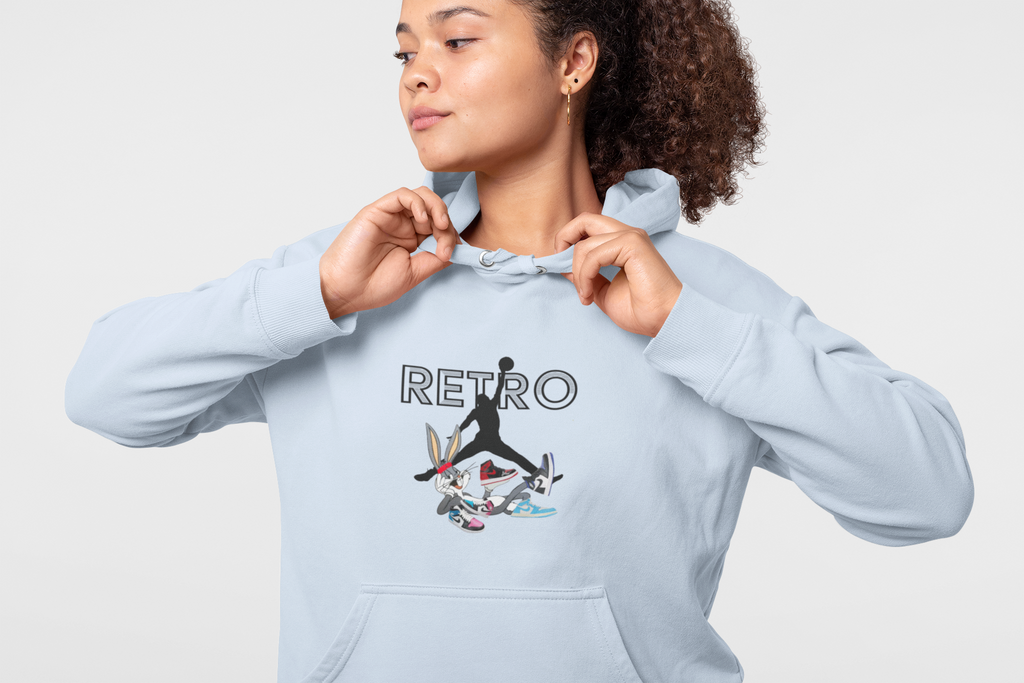 Retro Sneaker Hoodie — "RETRO" Graphic Pullover with Vintage Cartoon Collage